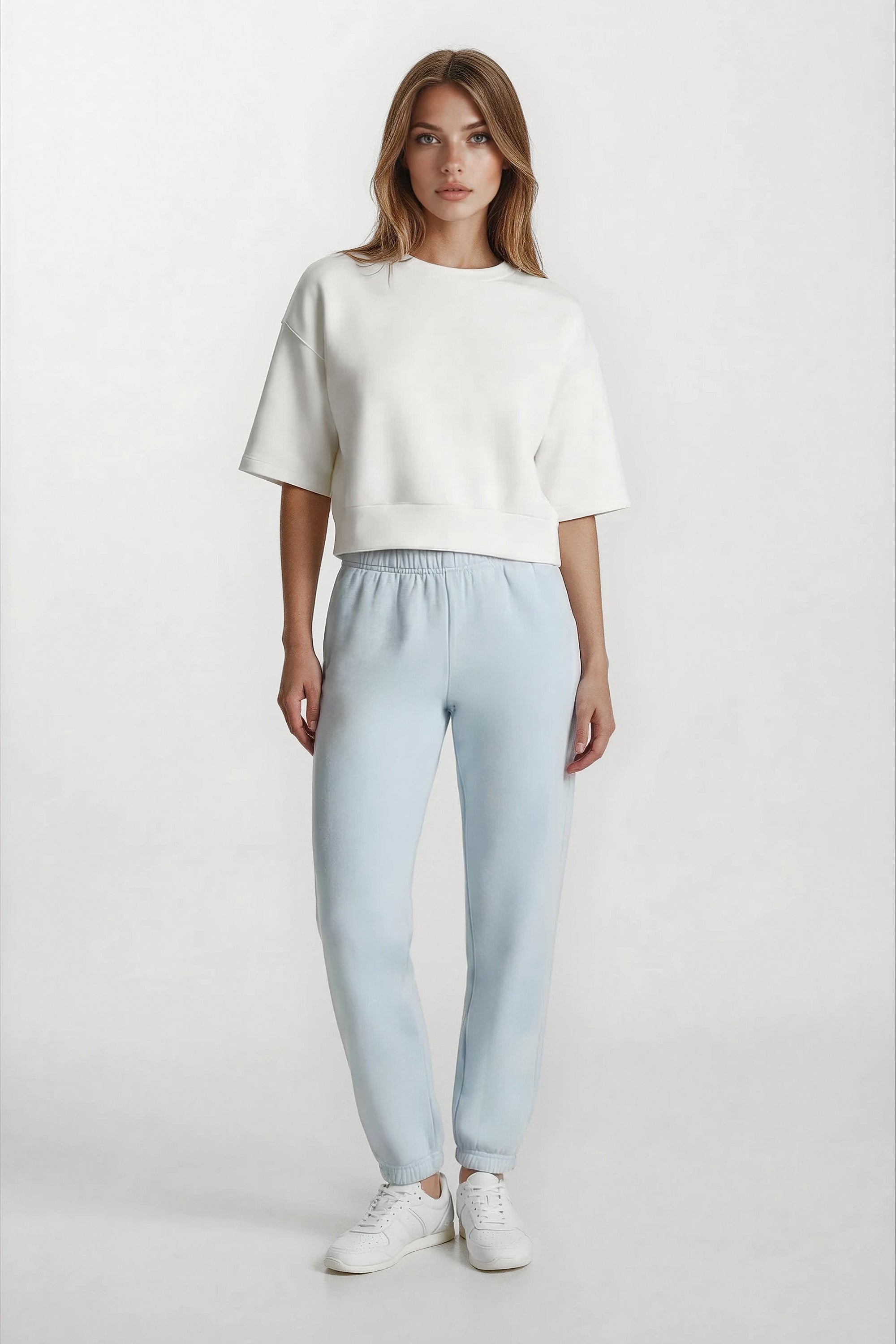 Stretch Knit Crew Neck Short Sleeve Top