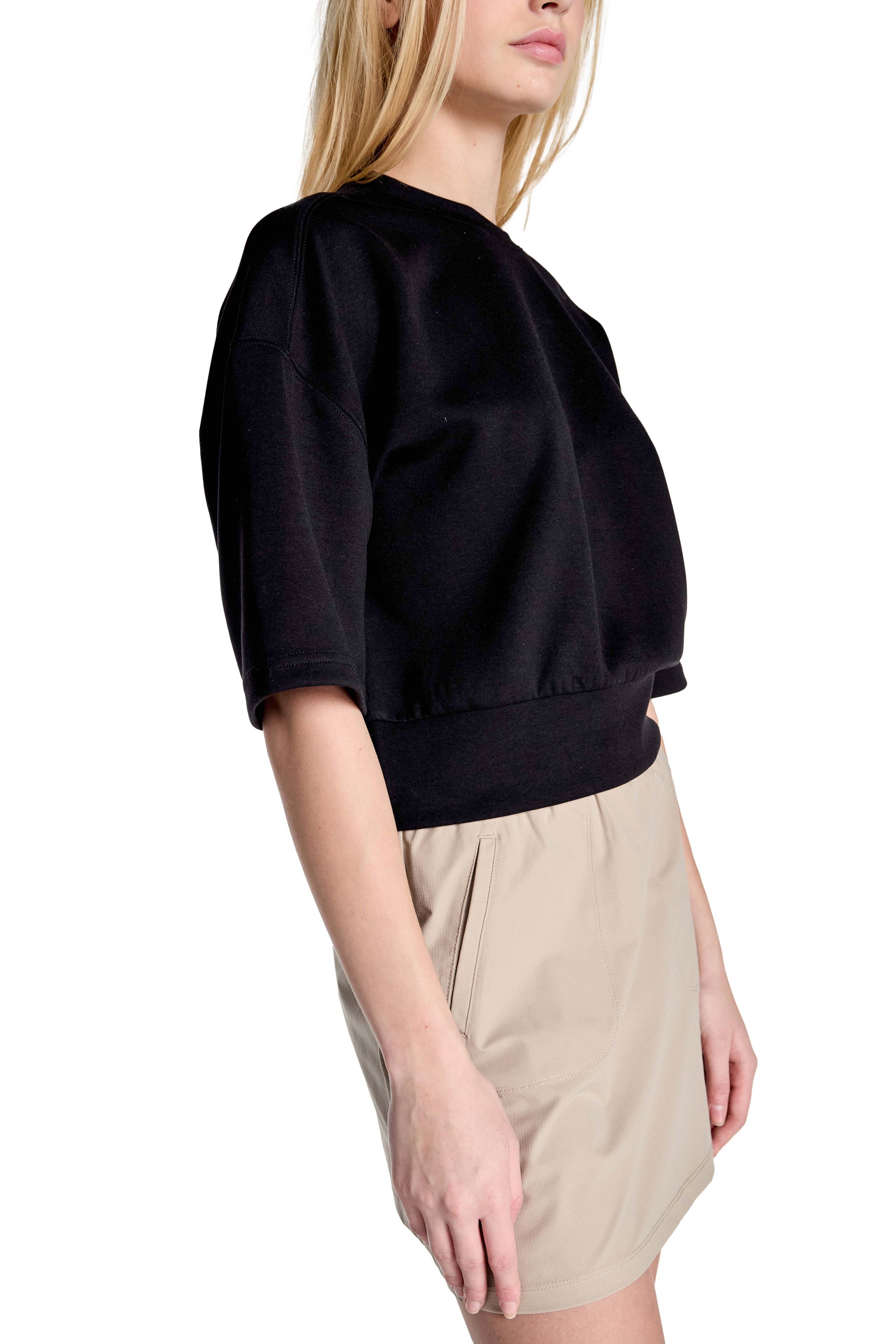 Stretch Knit Crew Neck Short Sleeve Top