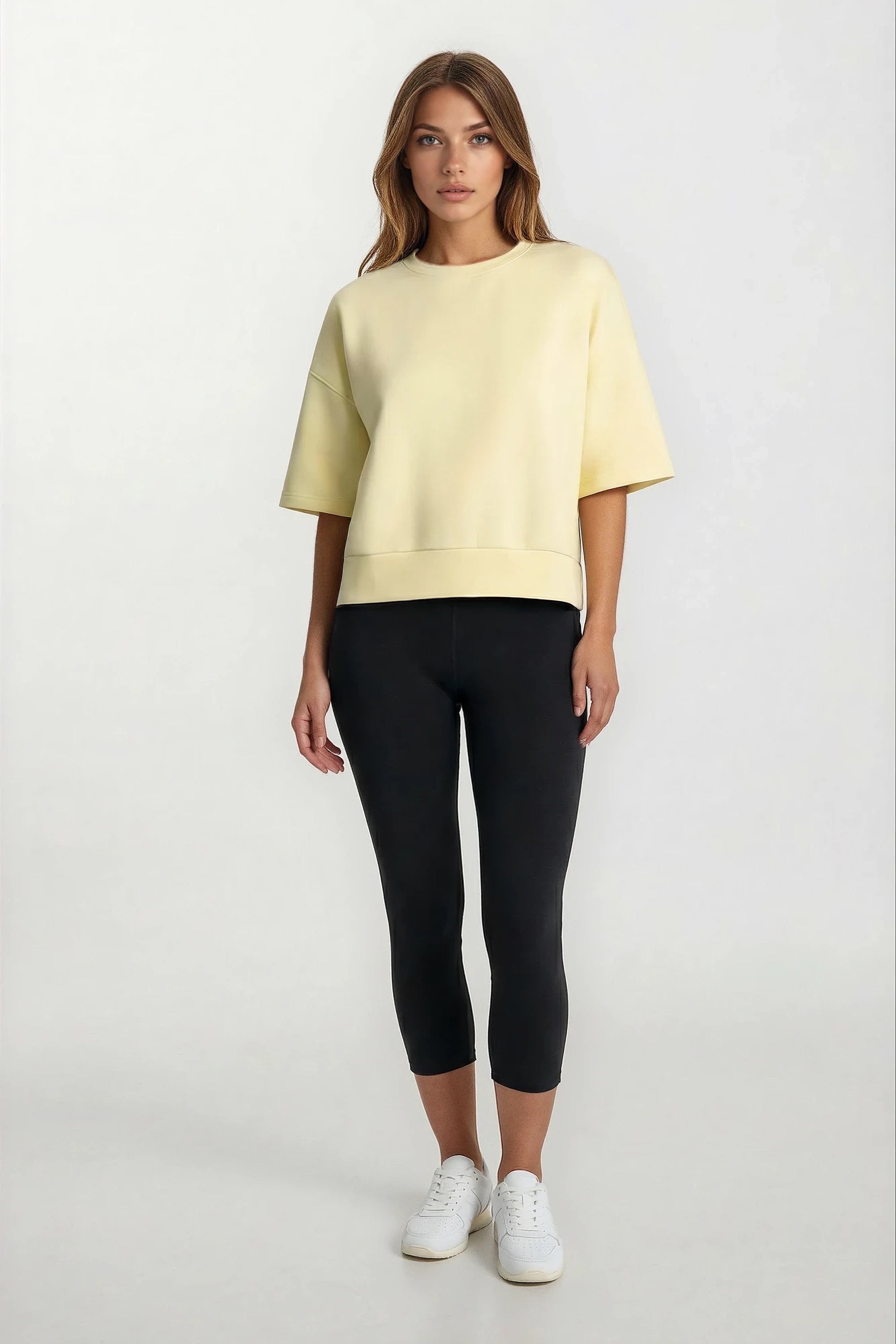 Stretch Knit Crew Neck Short Sleeve Top