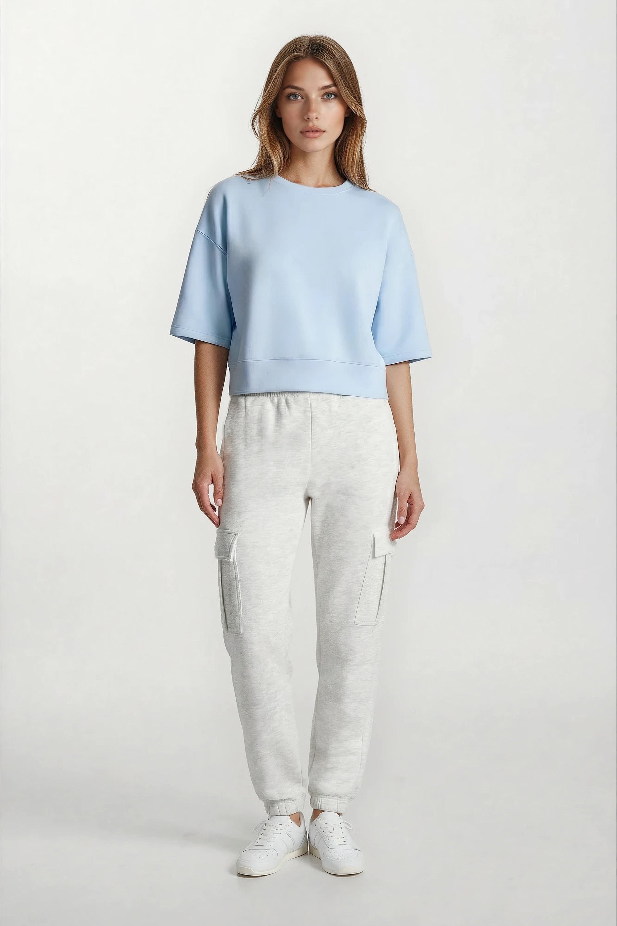 Stretch Knit Crew Neck Short Sleeve Top