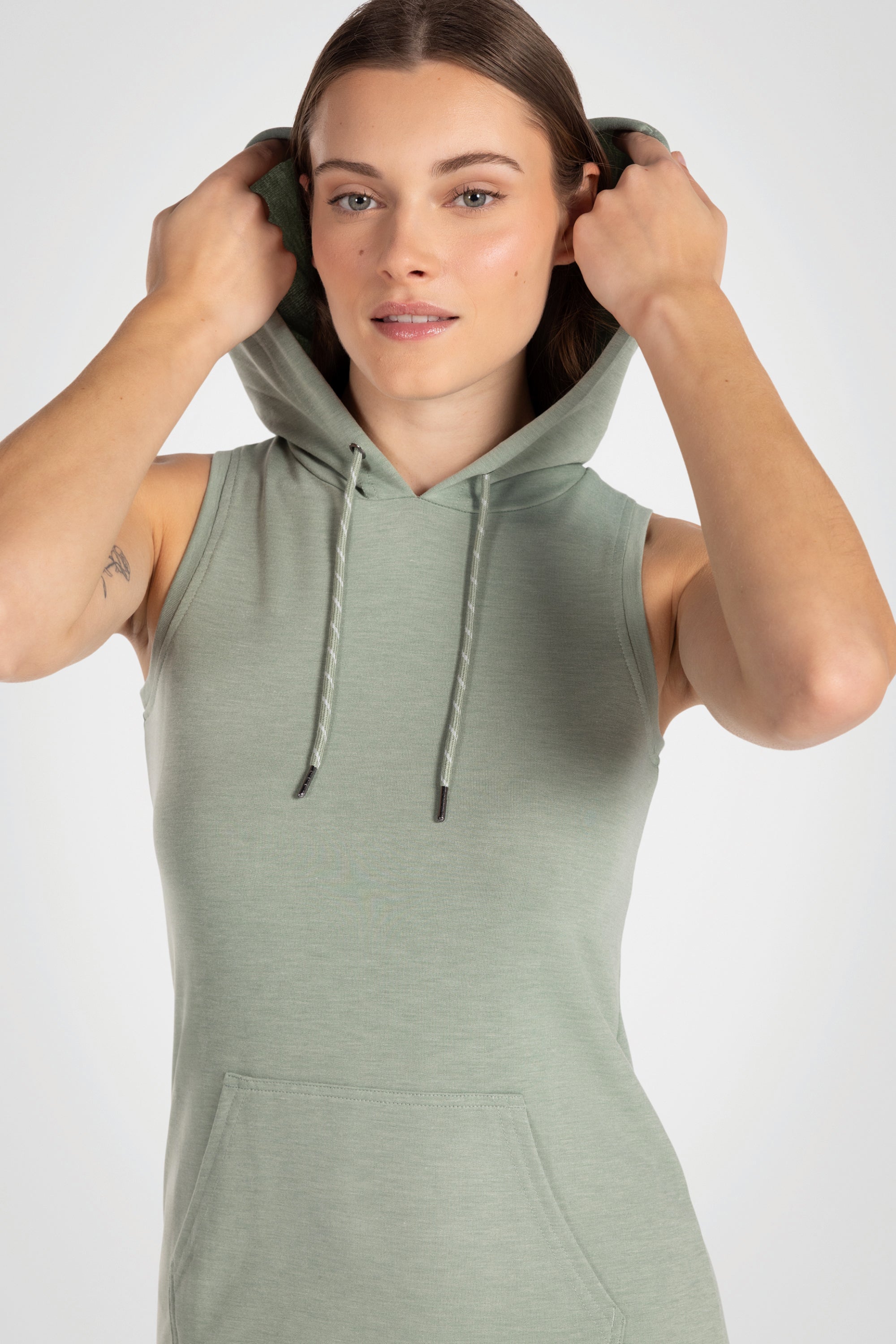 Outdoor French Terry Sleeveless Tank Top Hoodie Dress