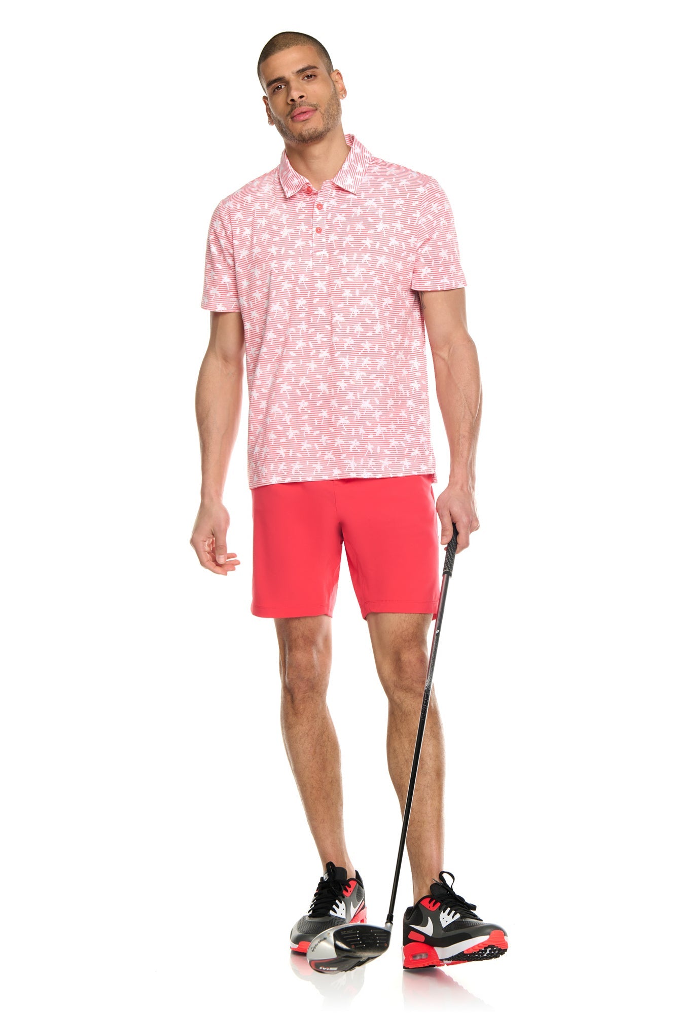 Printed Golf Polo with Self Collar and 3 Front Buttons