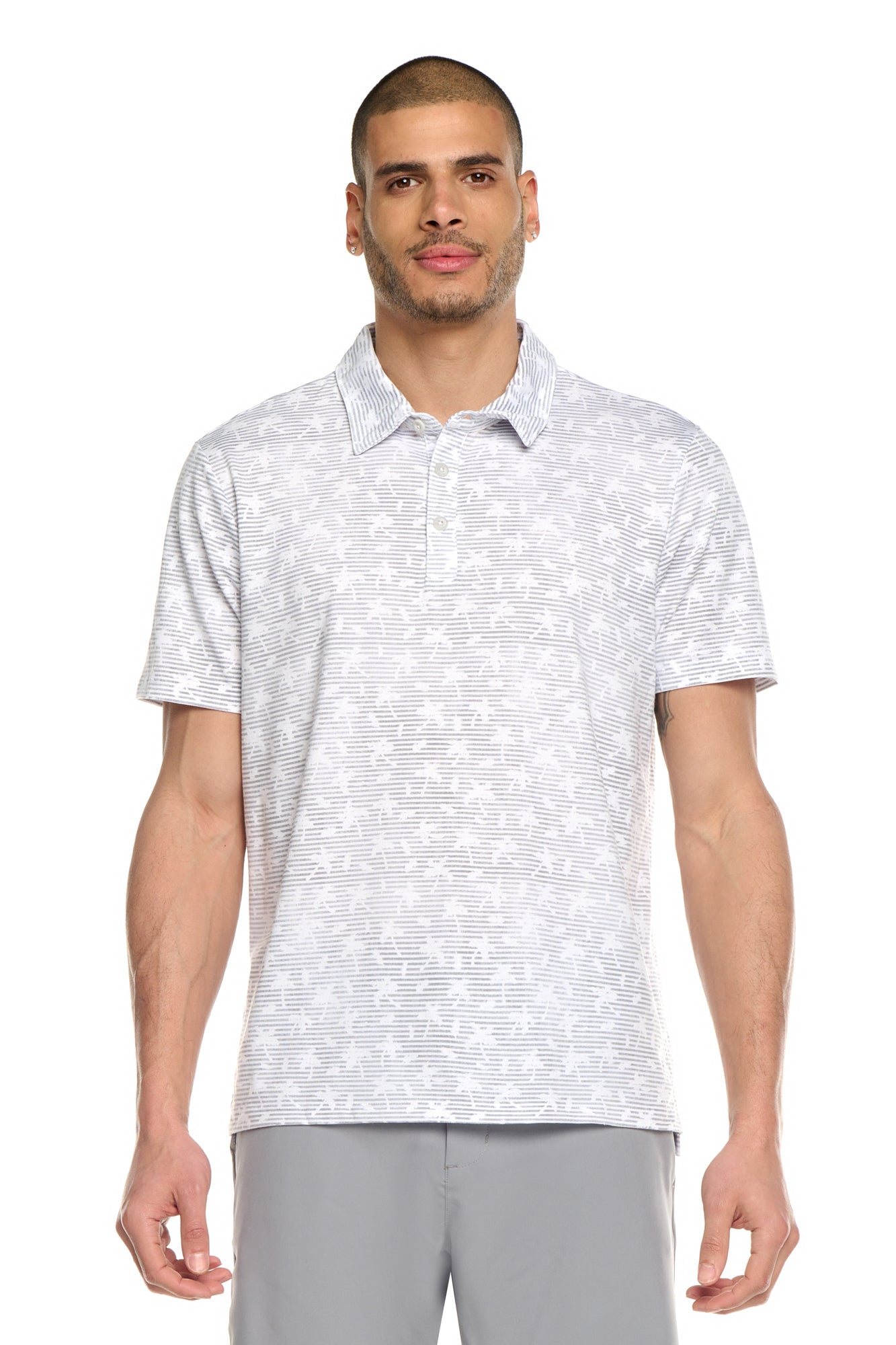 Printed Golf Polo with Self Collar and 3 Front Buttons