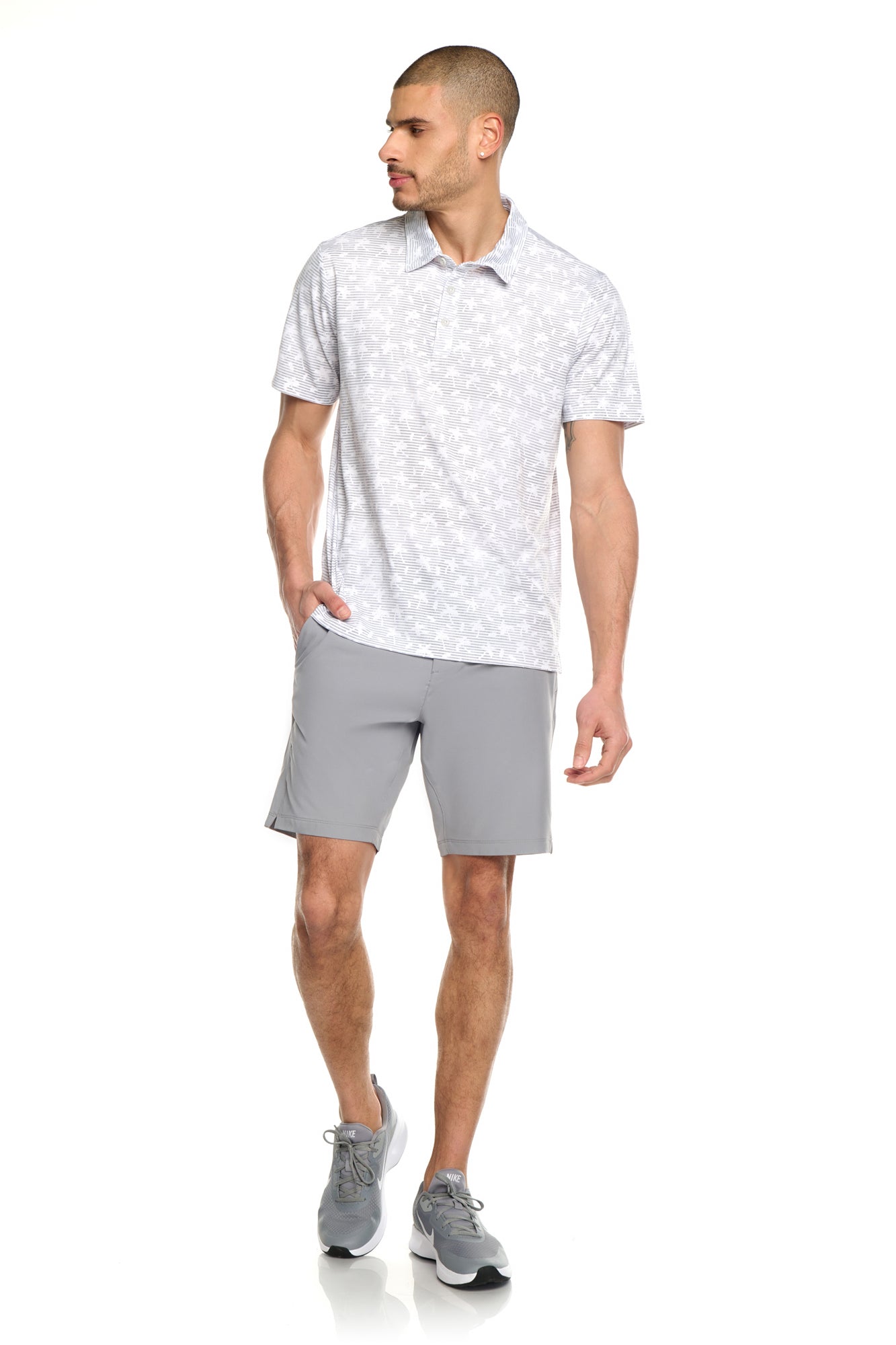 Printed Golf Polo with Self Collar and 3 Front Buttons