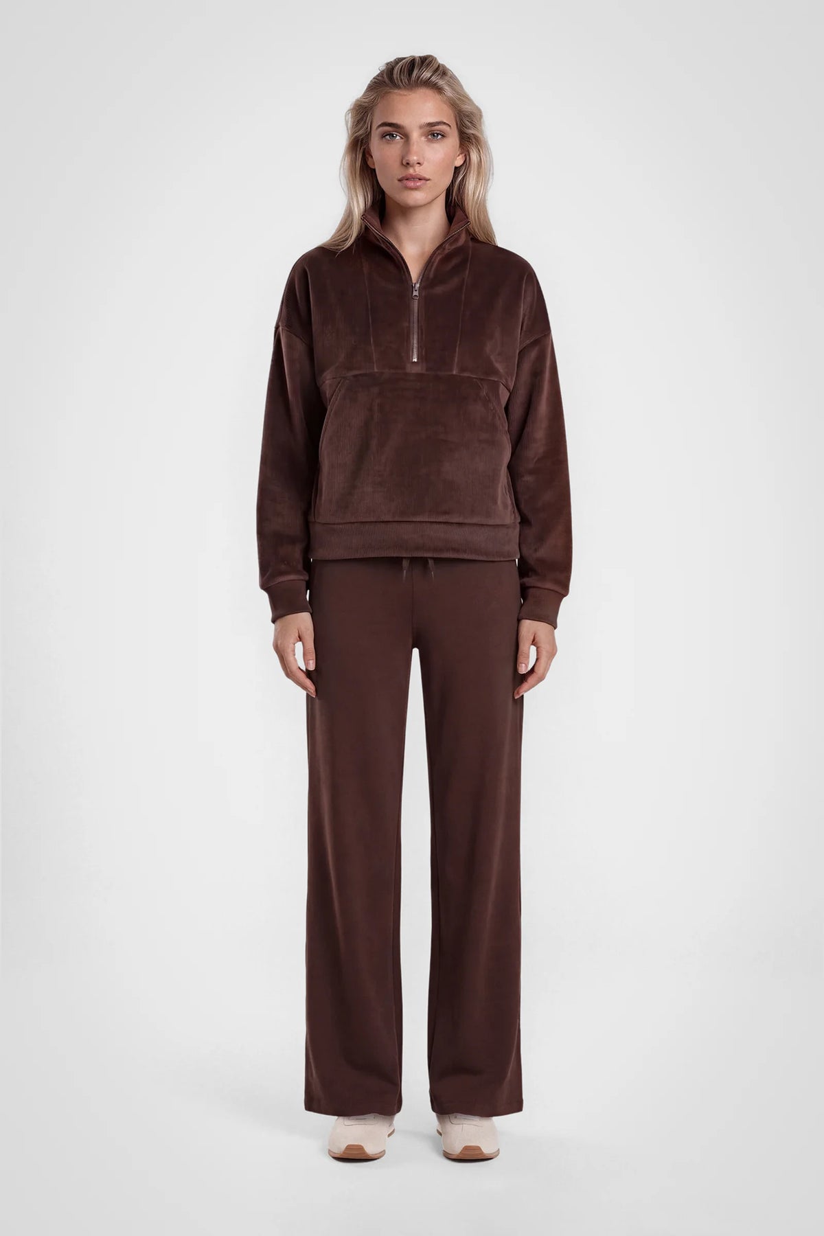 Avelisse Rib Velour Quarter-Zip Pullover