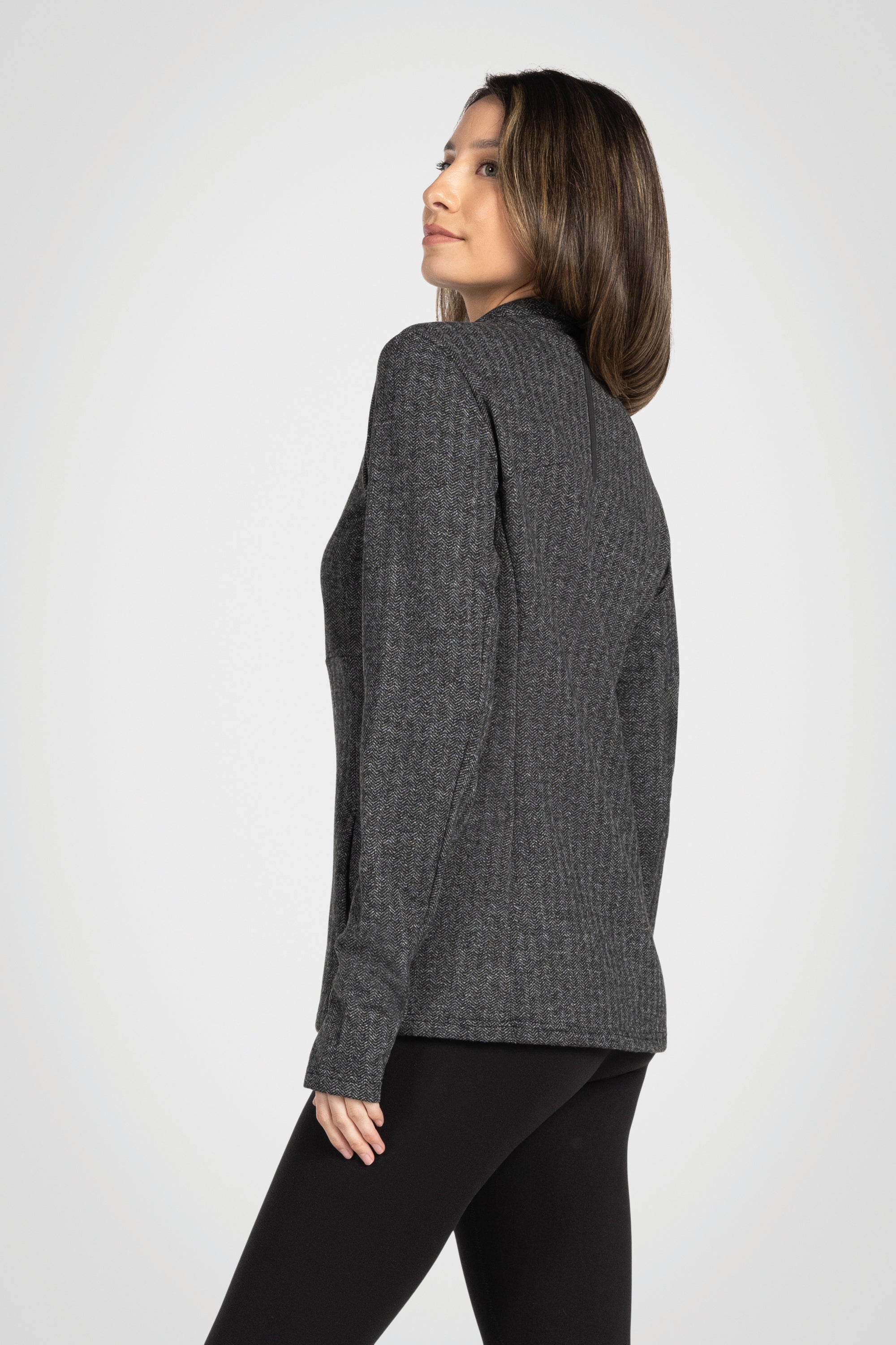 Mock Neck Half-Zip Long Sleeve Top