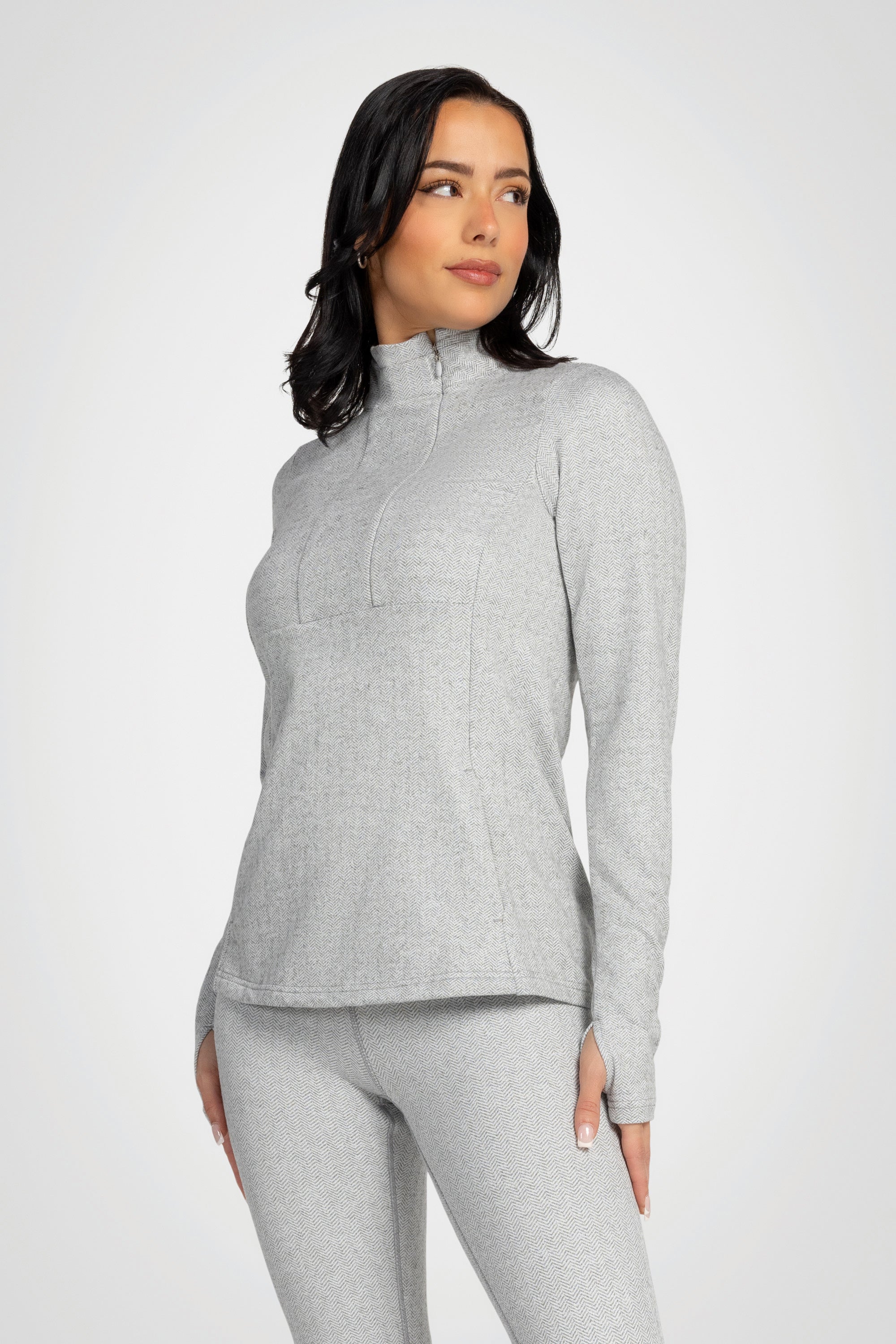Mock Neck Half-Zip Long Sleeve Top