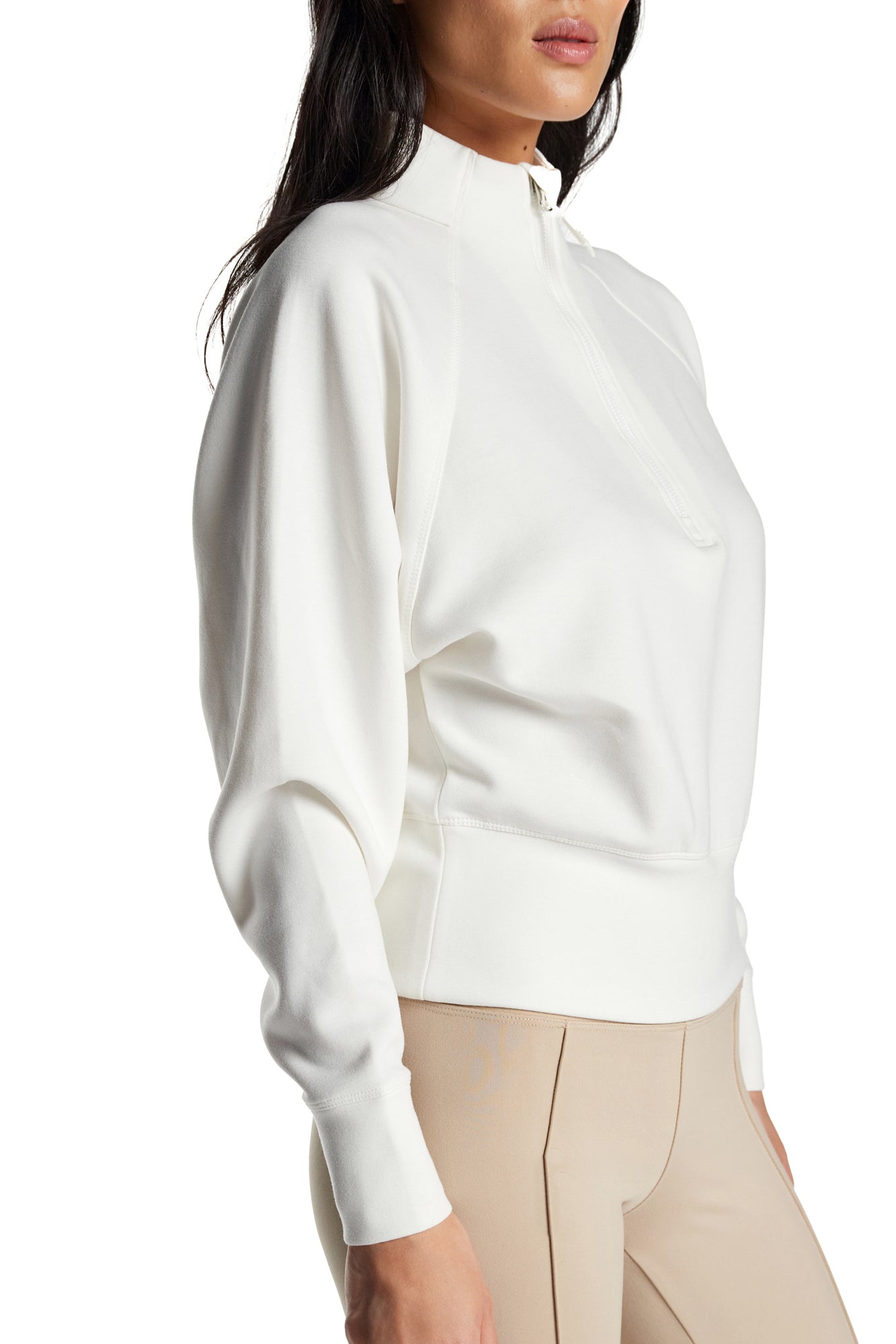 Stretch Knit Mock Neck Half-Zip Long Sleeve Top