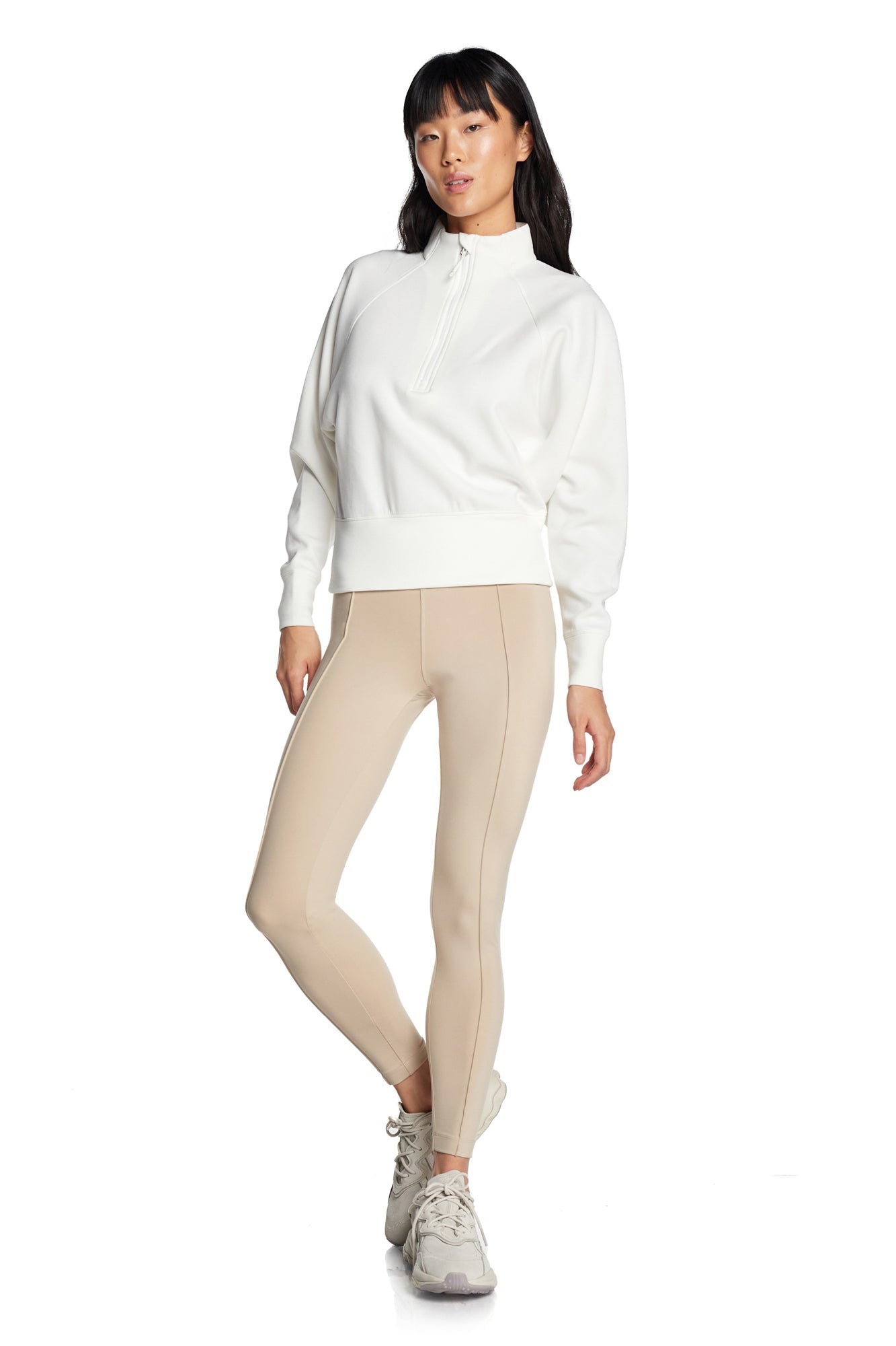 Stretch Knit Mock Neck Half-Zip Long Sleeve Top