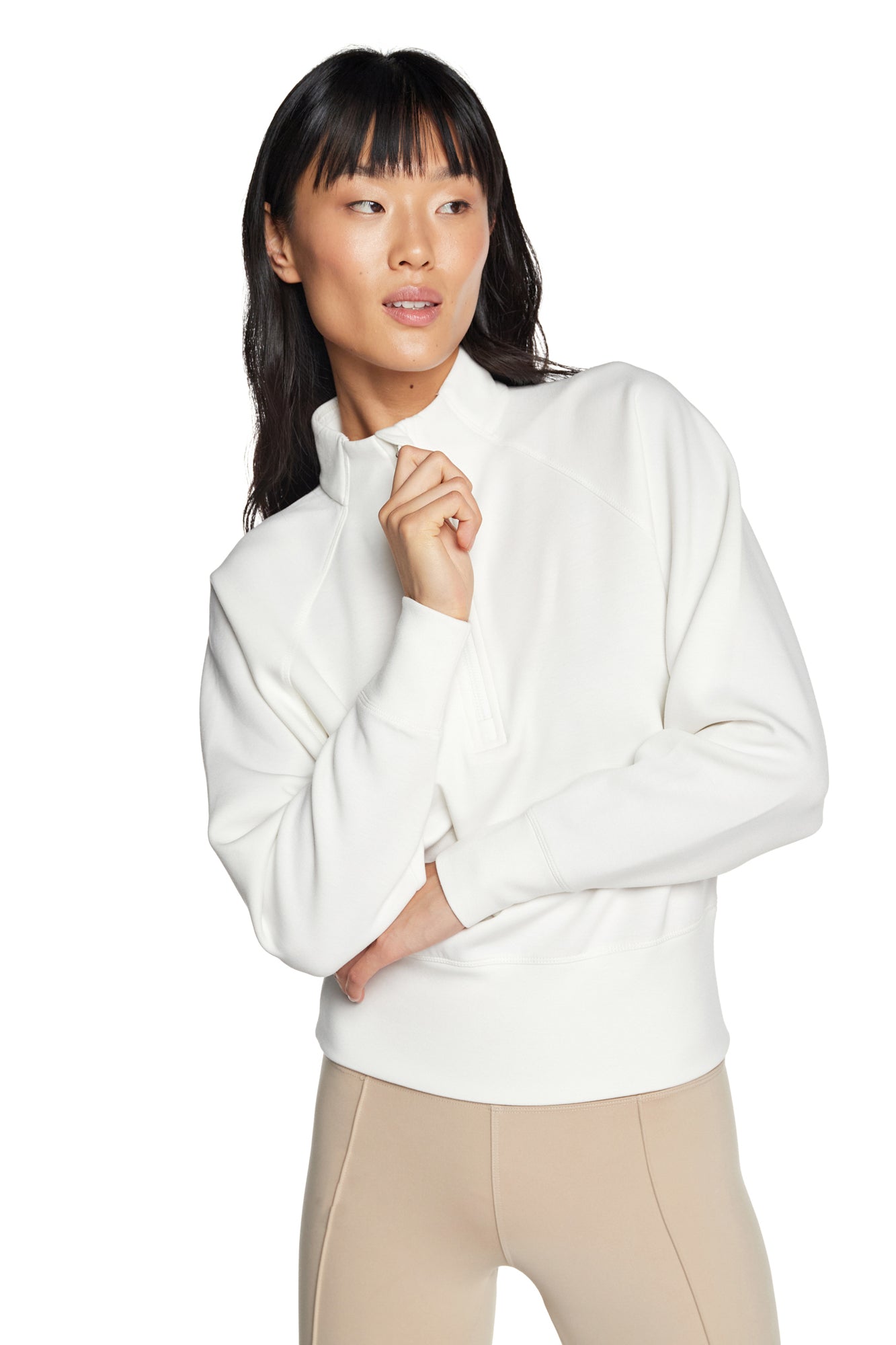 Stretch Knit Mock Neck Half-Zip Long Sleeve Top