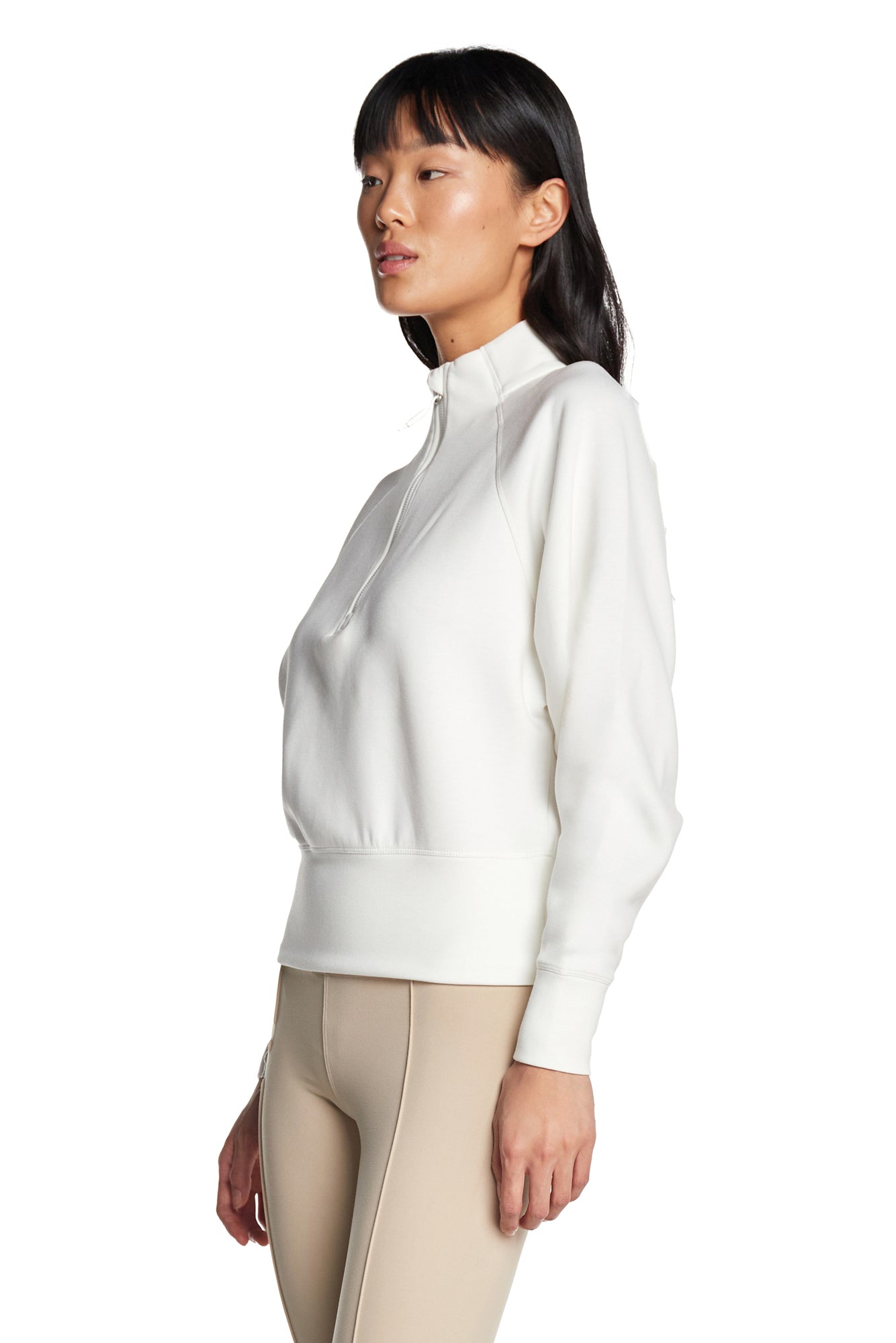 Stretch Knit Mock Neck Half-Zip Long Sleeve Top