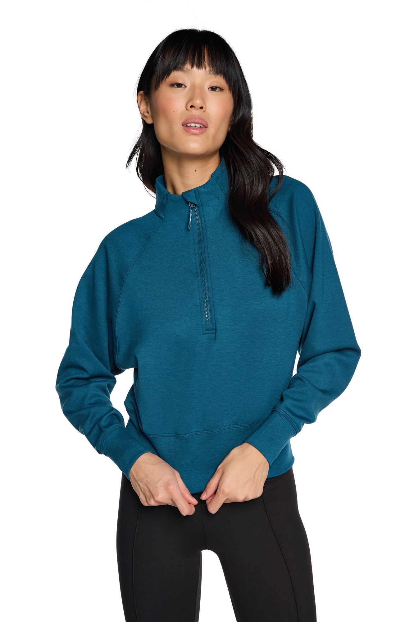 Stretch Knit Mock Neck Half-Zip Long Sleeve Top