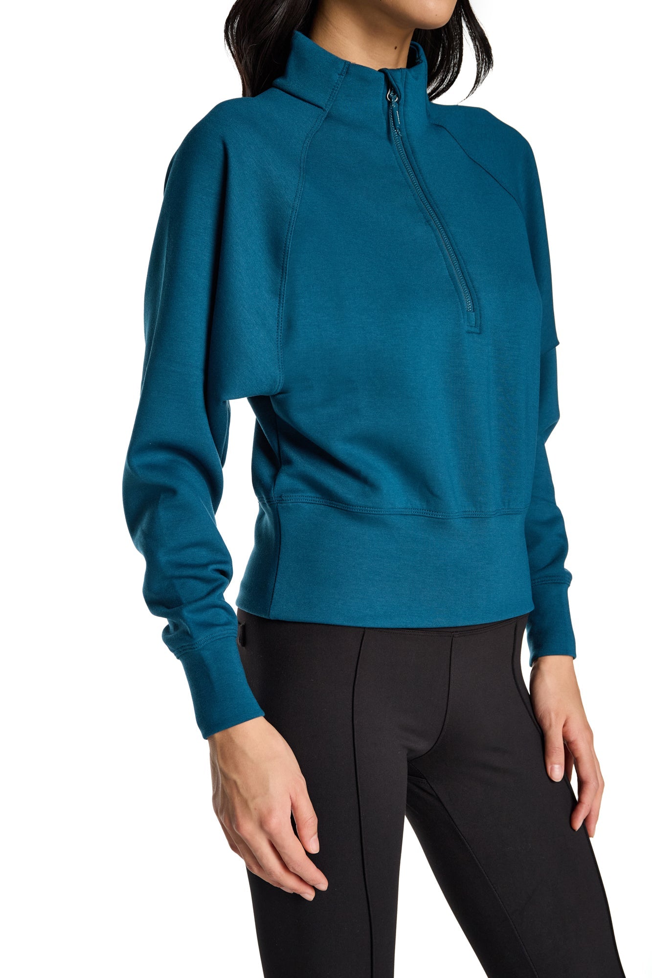 Stretch Knit Mock Neck Half-Zip Long Sleeve Top