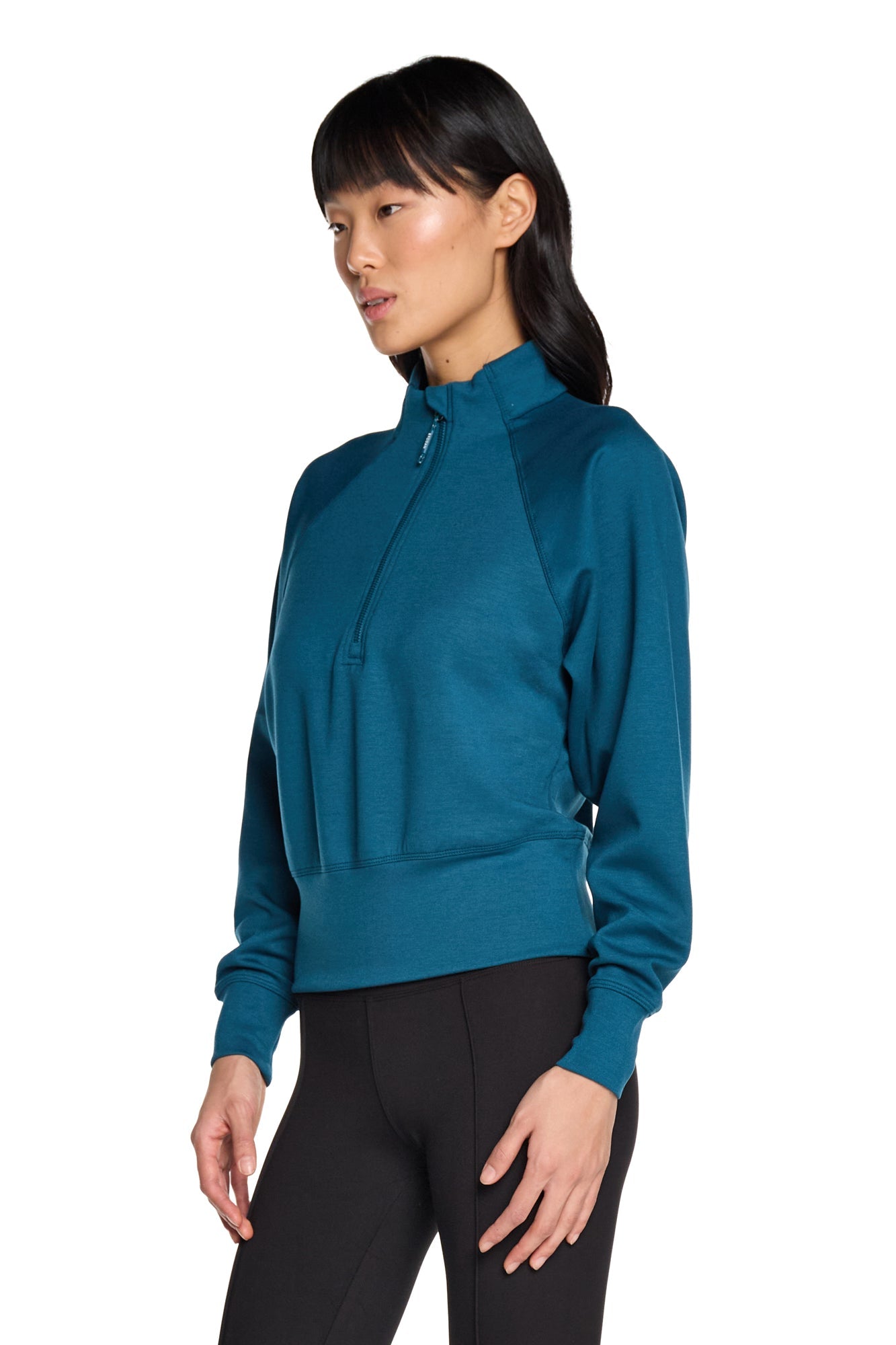 Stretch Knit Mock Neck Half-Zip Long Sleeve Top