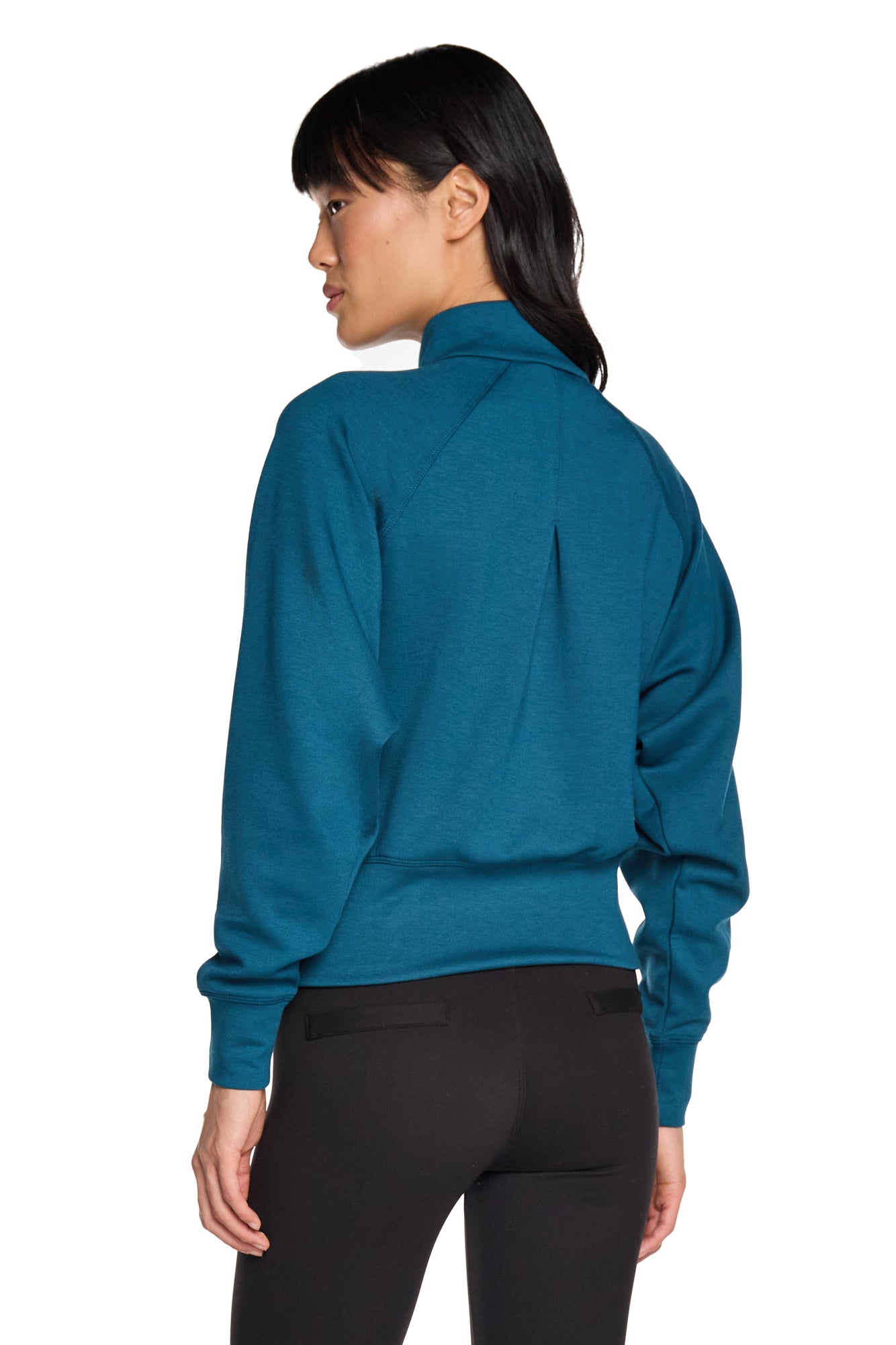 Stretch Knit Mock Neck Half-Zip Long Sleeve Top