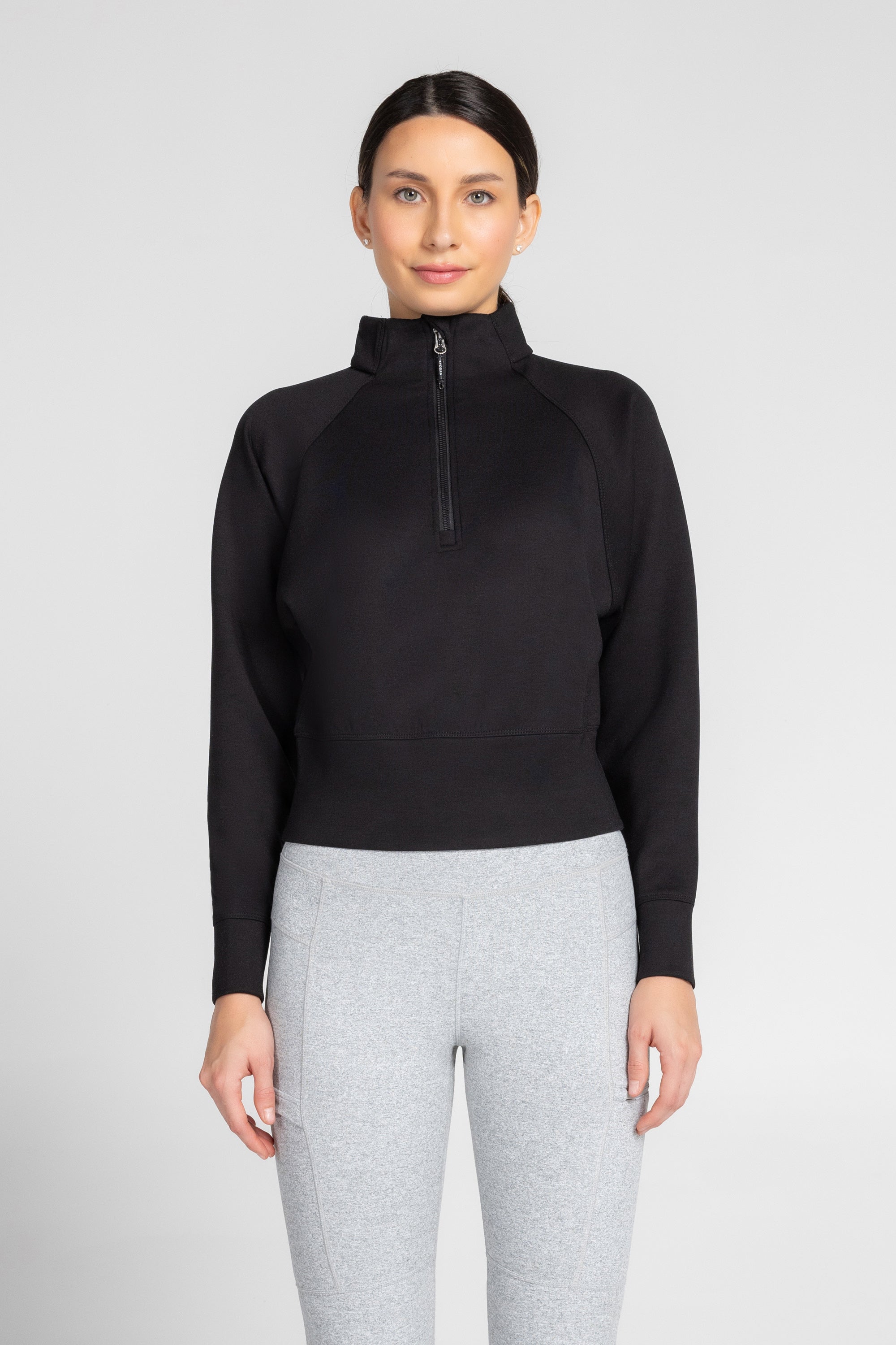 Stretch Knit Mock Neck Half-Zip Long Sleeve Top