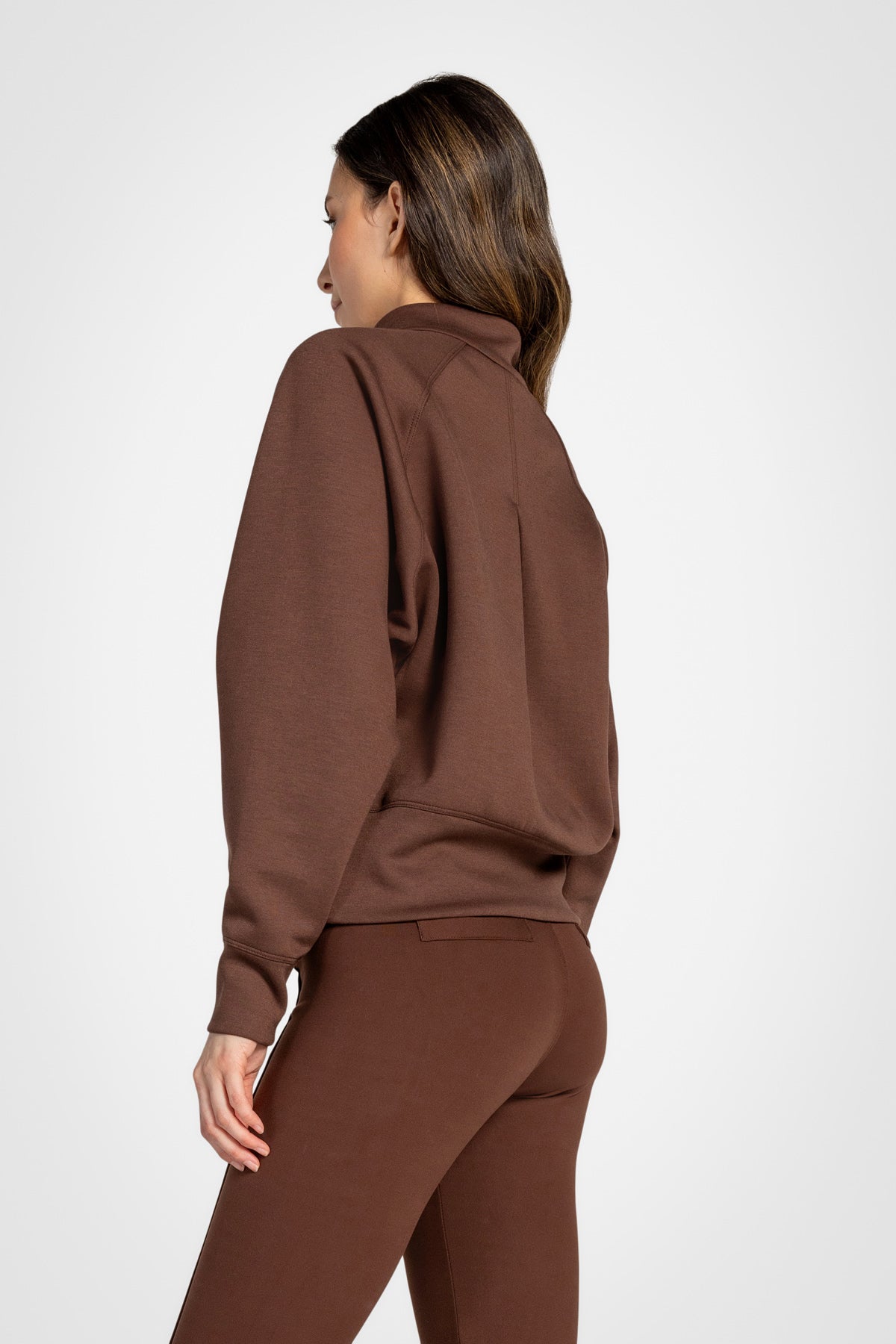 Stretch Knit Mock Neck Half-Zip Long Sleeve Top