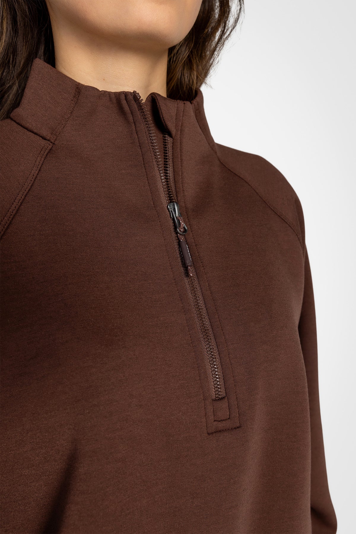 Stretch Knit Mock Neck Half-Zip Long Sleeve Top