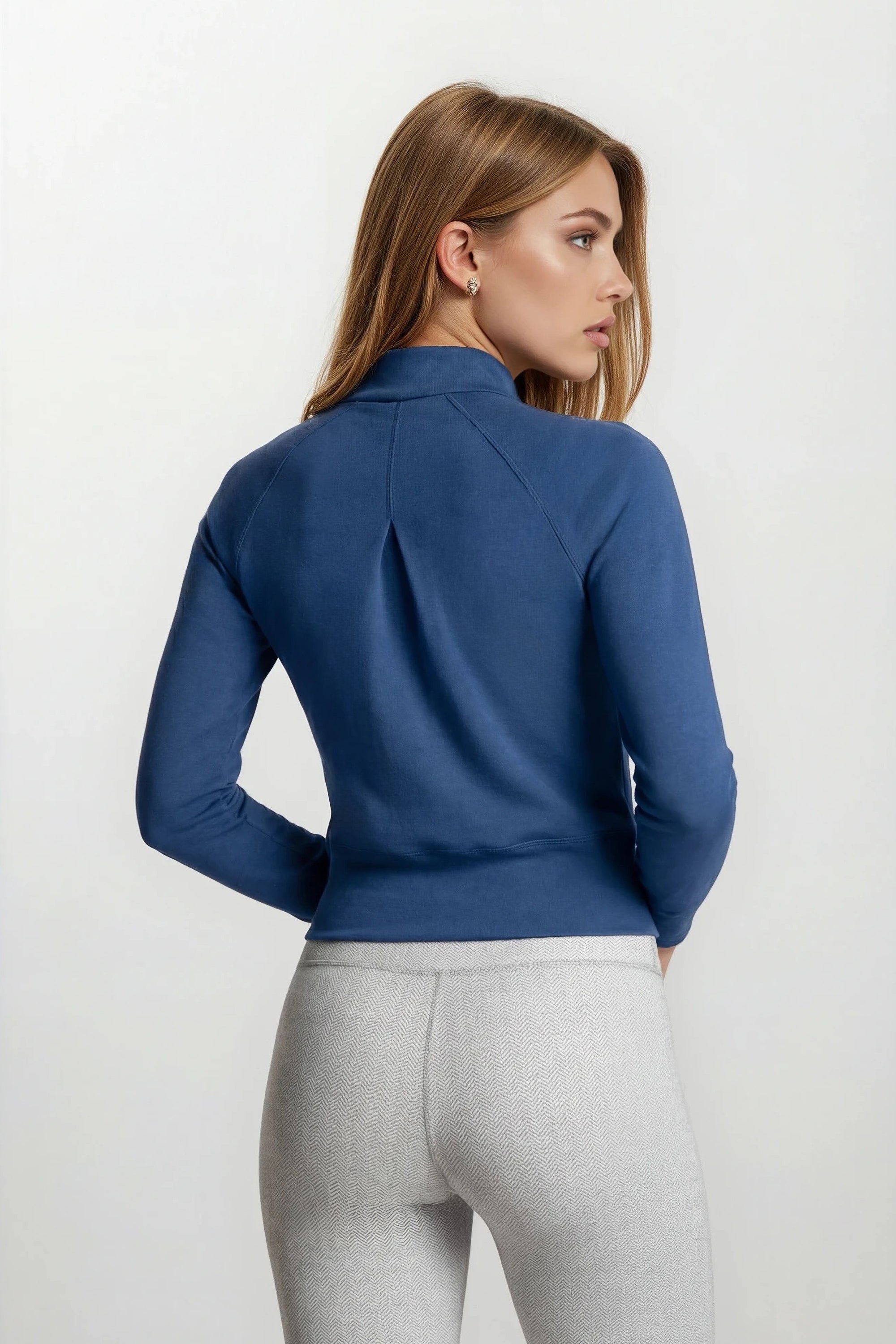 Stretch Knit Mock Neck Half-Zip Long Sleeve Top