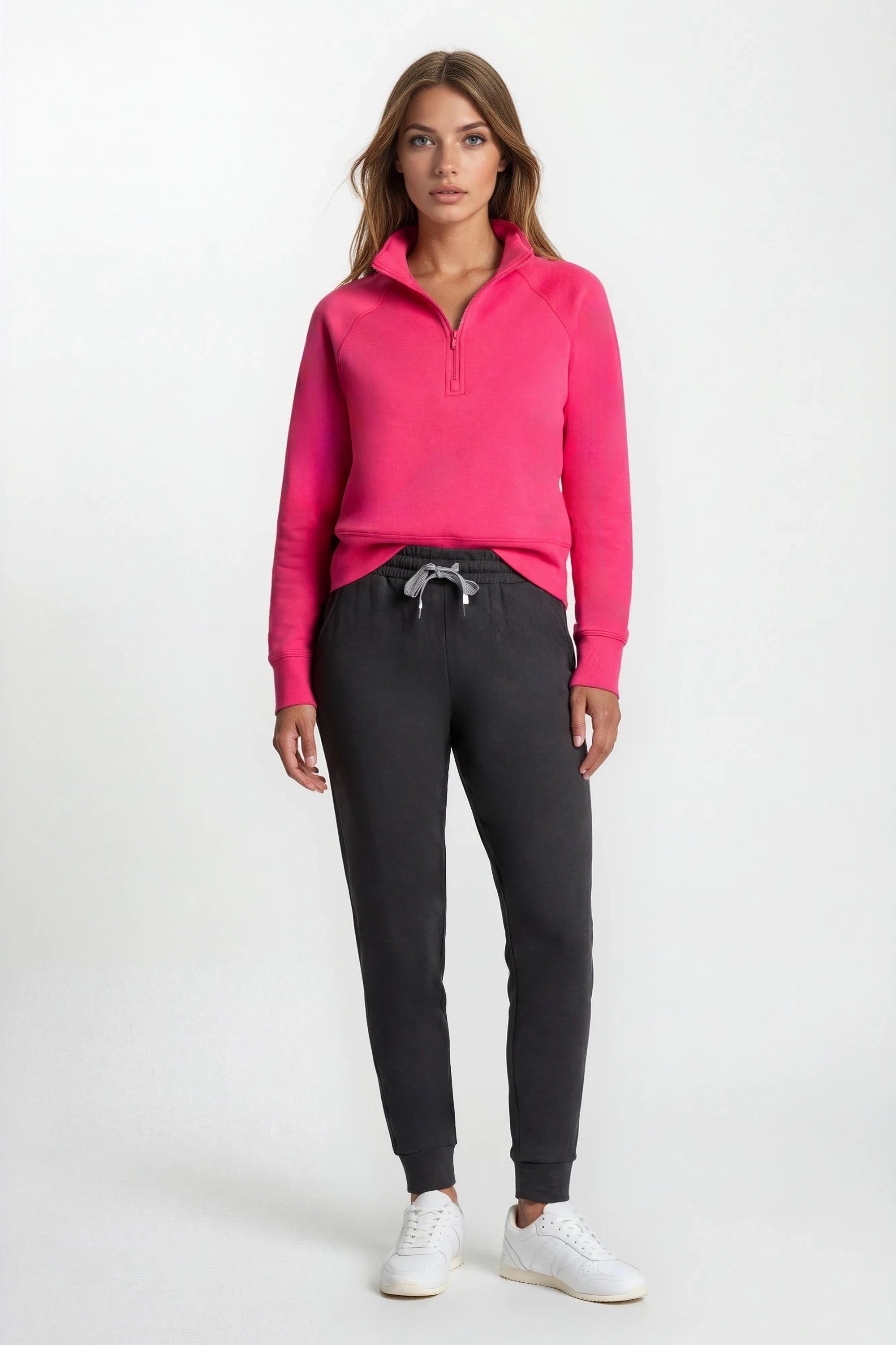 Stretch Knit Mock Neck Half-Zip Long Sleeve Top
