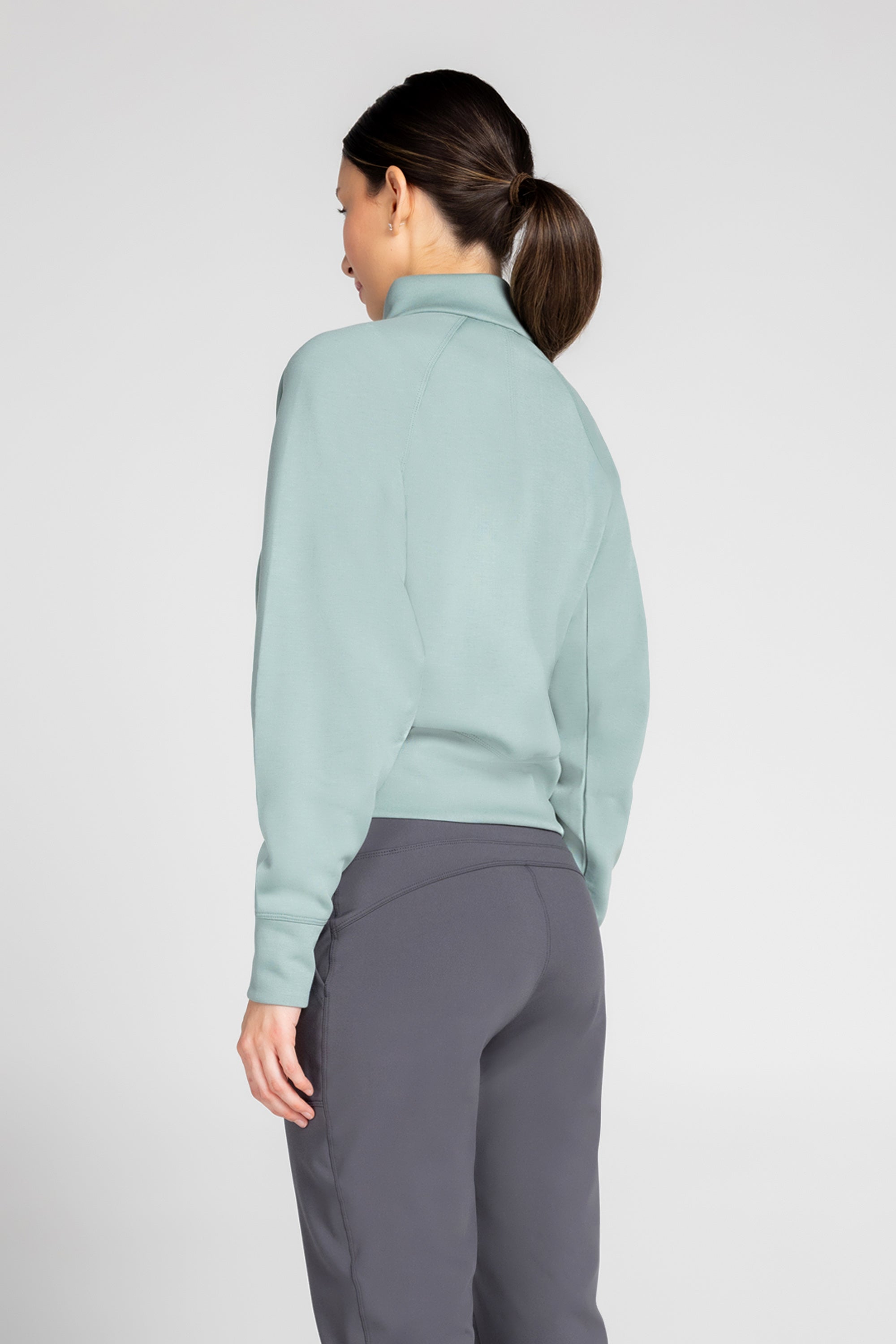 Stretch Knit Mock Neck Half-Zip Long Sleeve Top