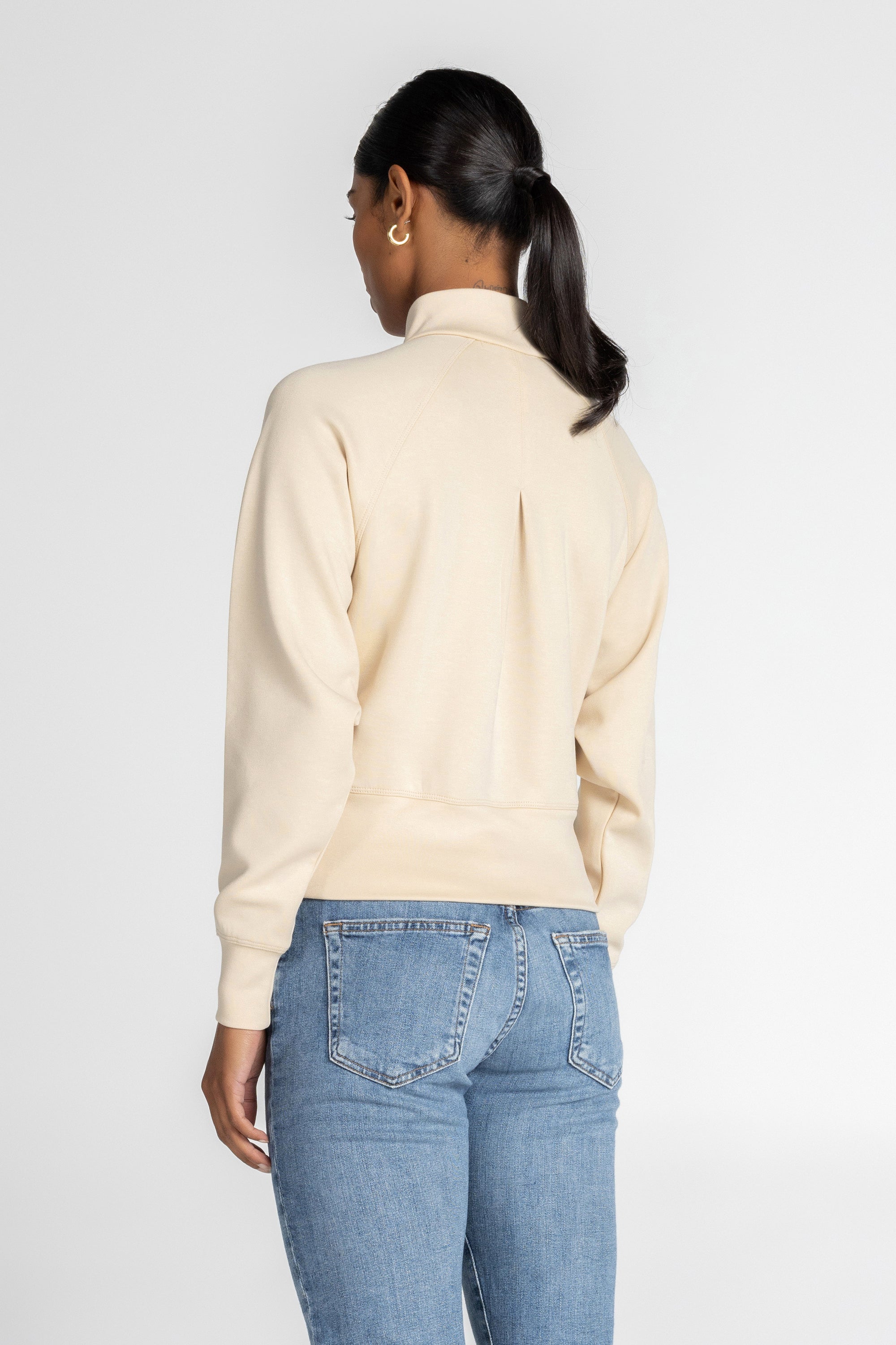 Stretch Knit Mock Neck Half-Zip Long Sleeve Top