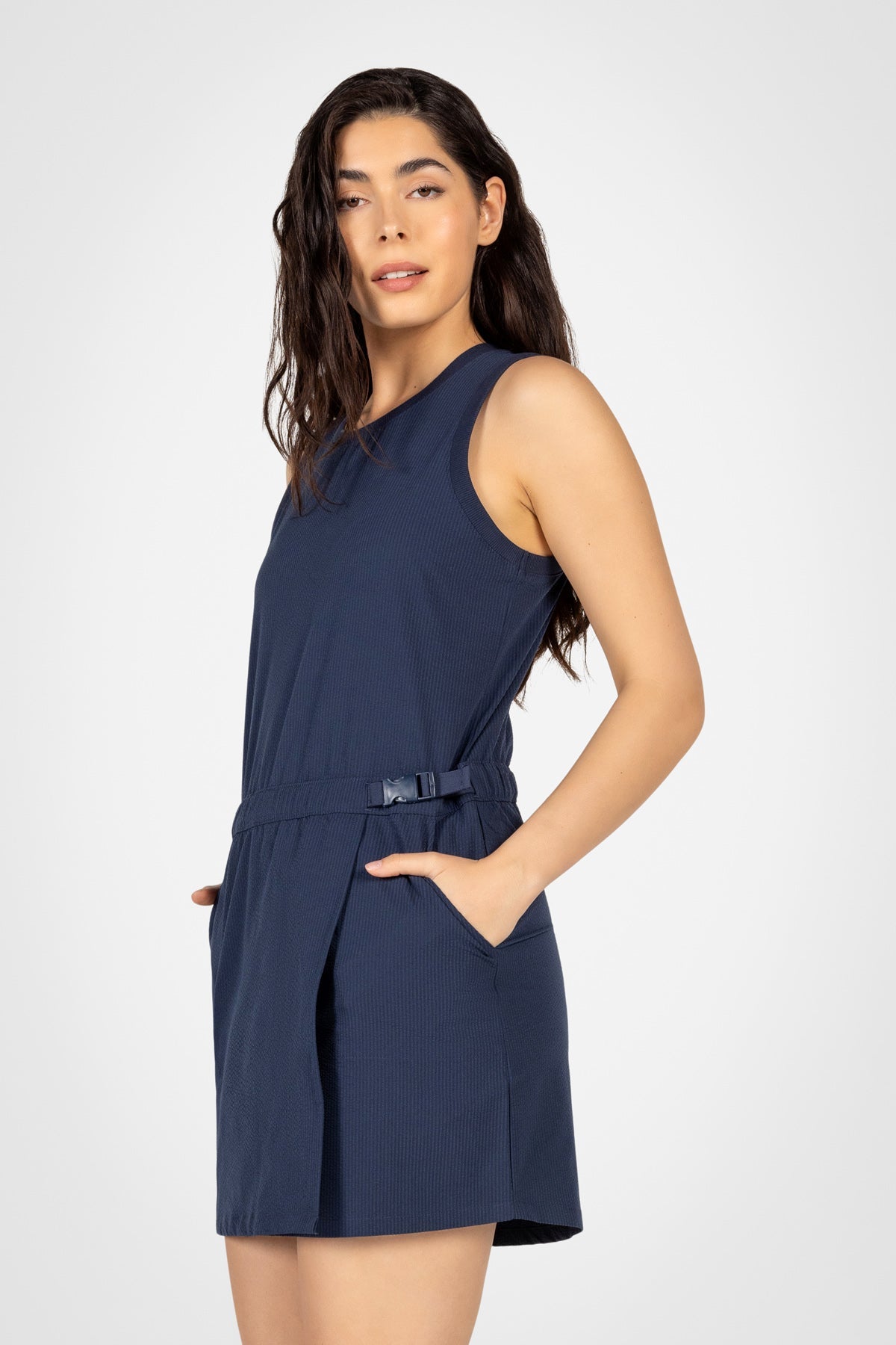 Seersucker Belted Racer Dress