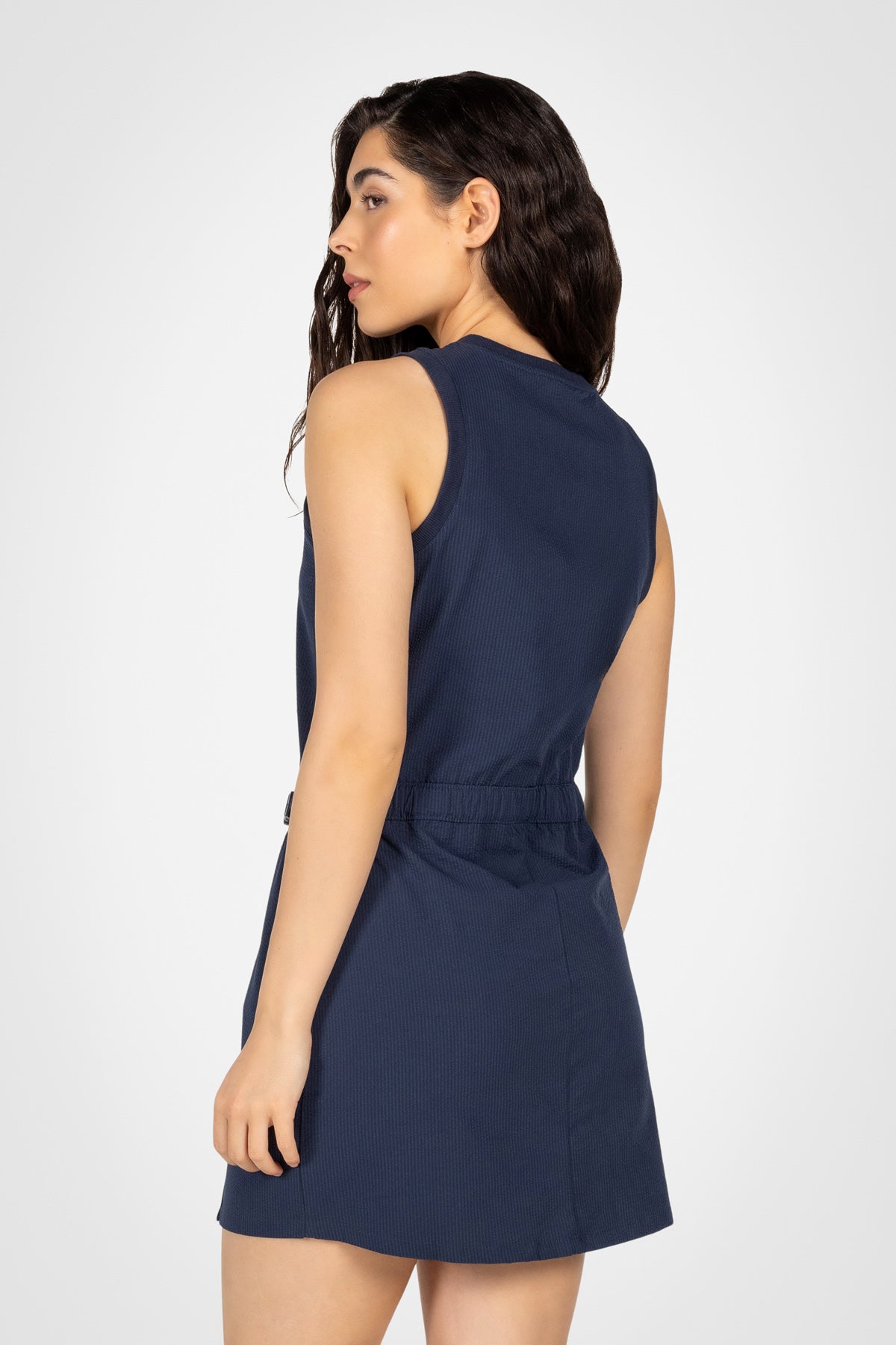 Seersucker Belted Racer Dress