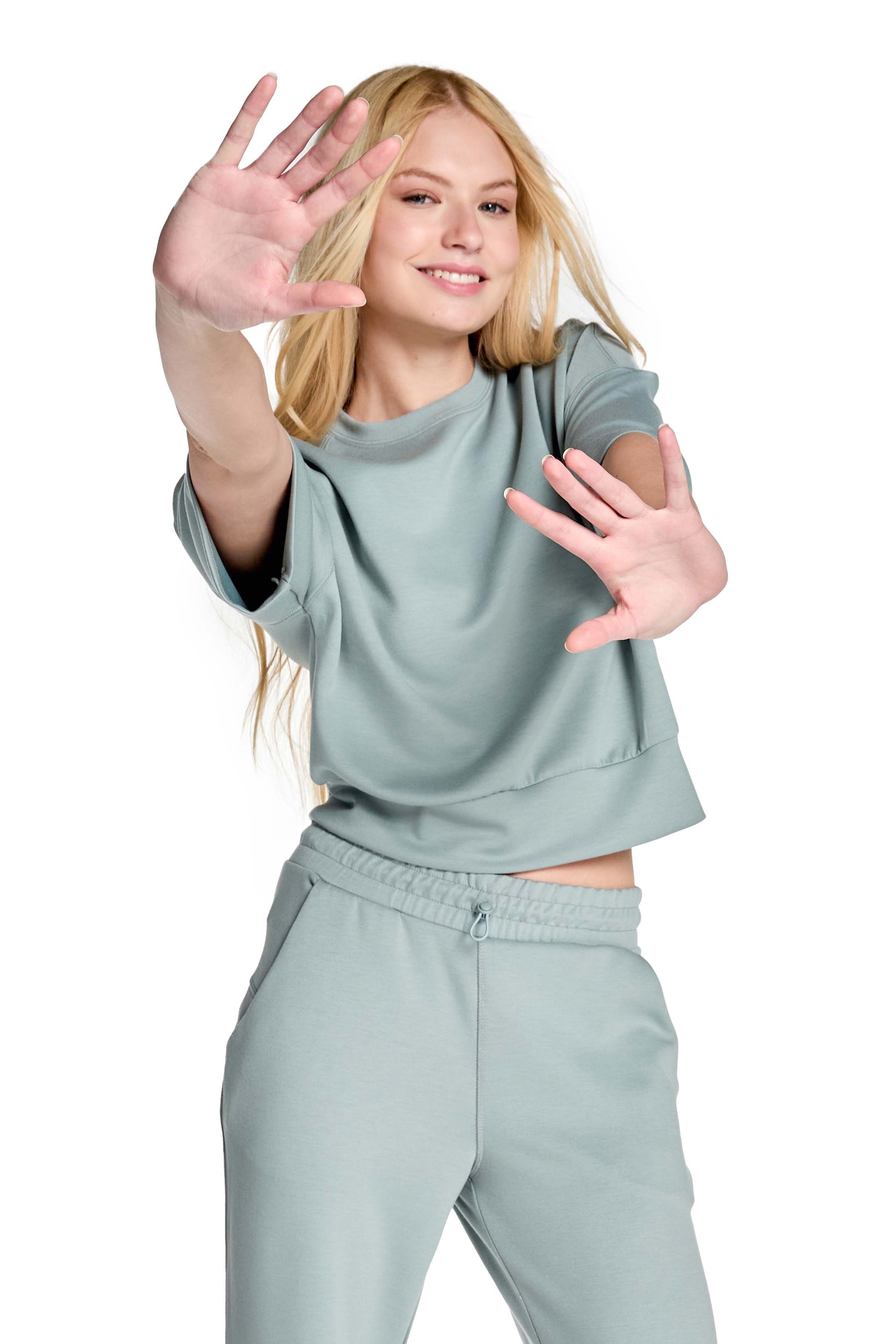 Stretch Knit Crew Neck Short Sleeve Top