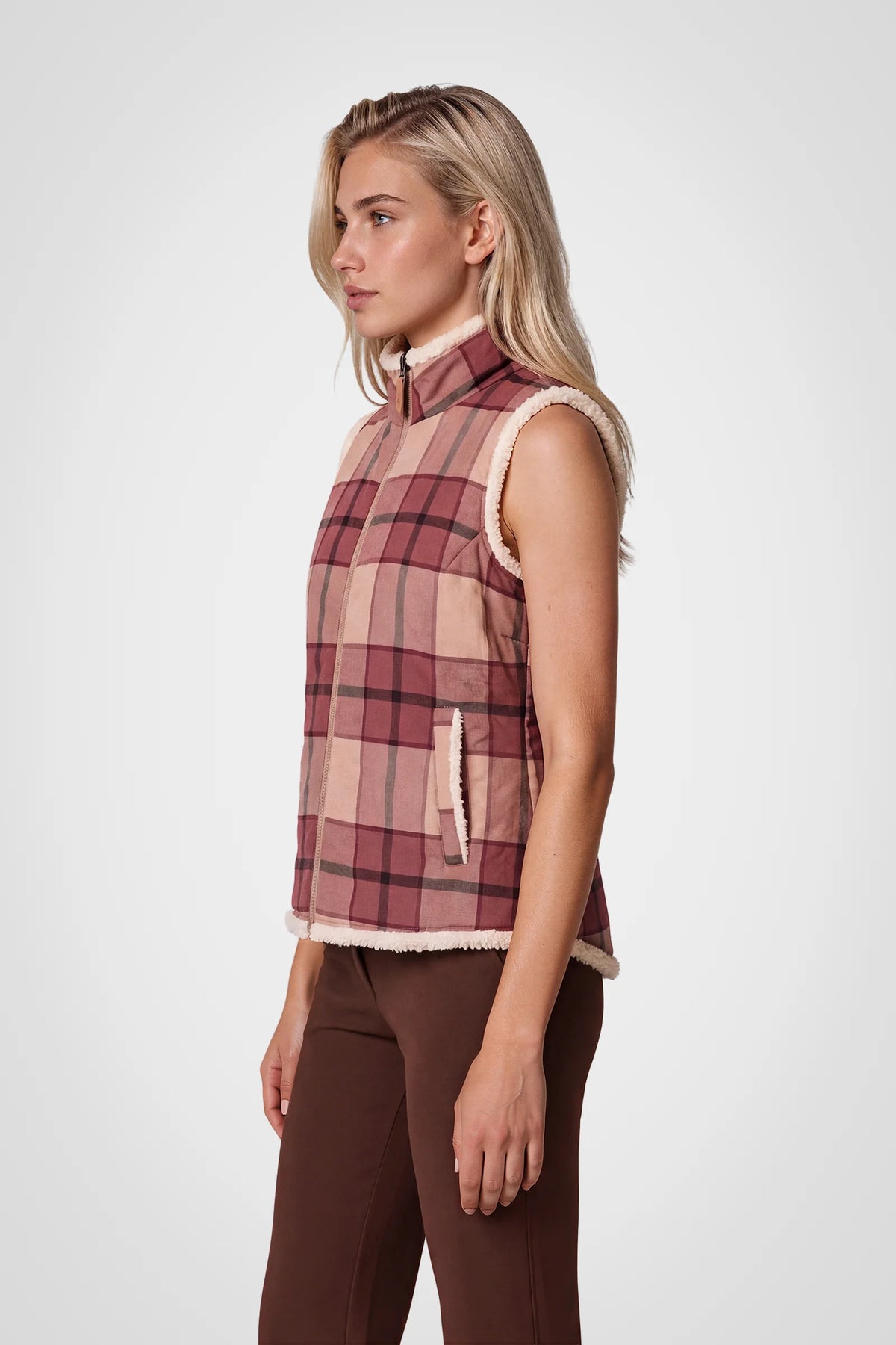 Everelle Plaid Reversible Sherpa Vest