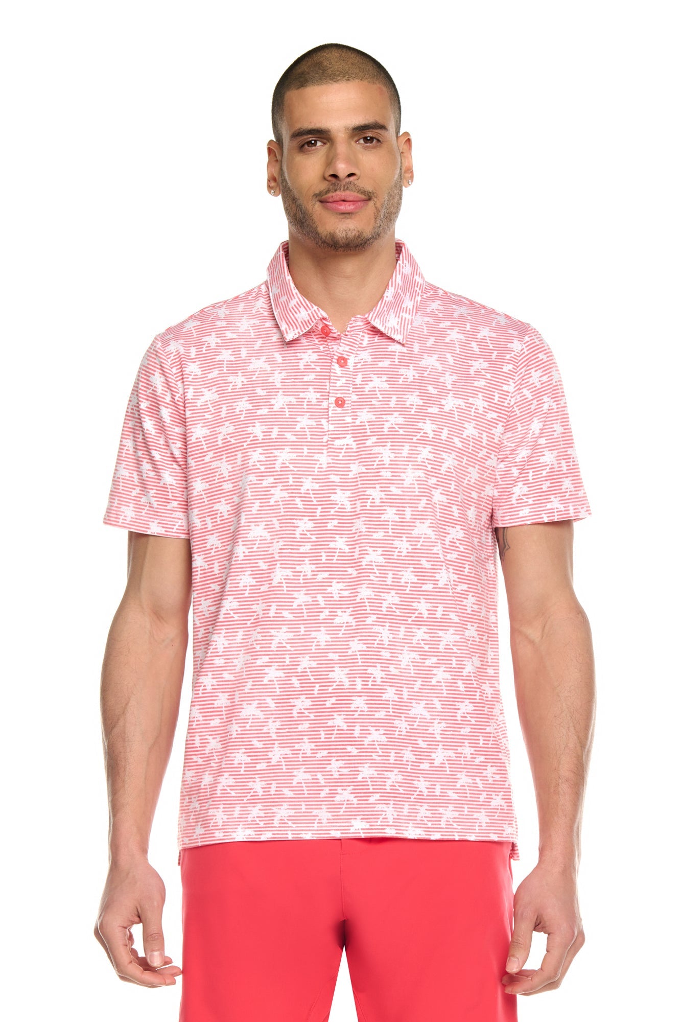 Printed Golf Polo with Self Collar and 3 Front Buttons