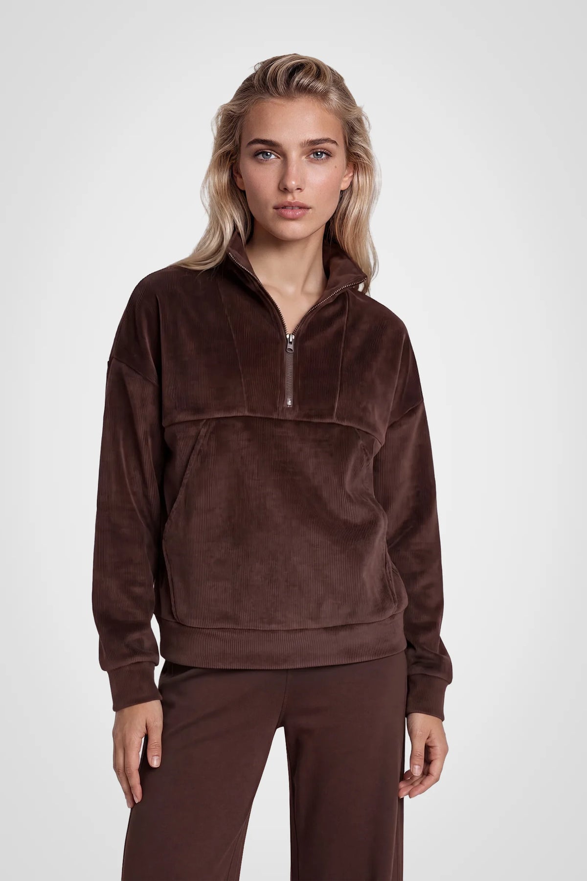 Avelisse Rib Velour Quarter-Zip Pullover