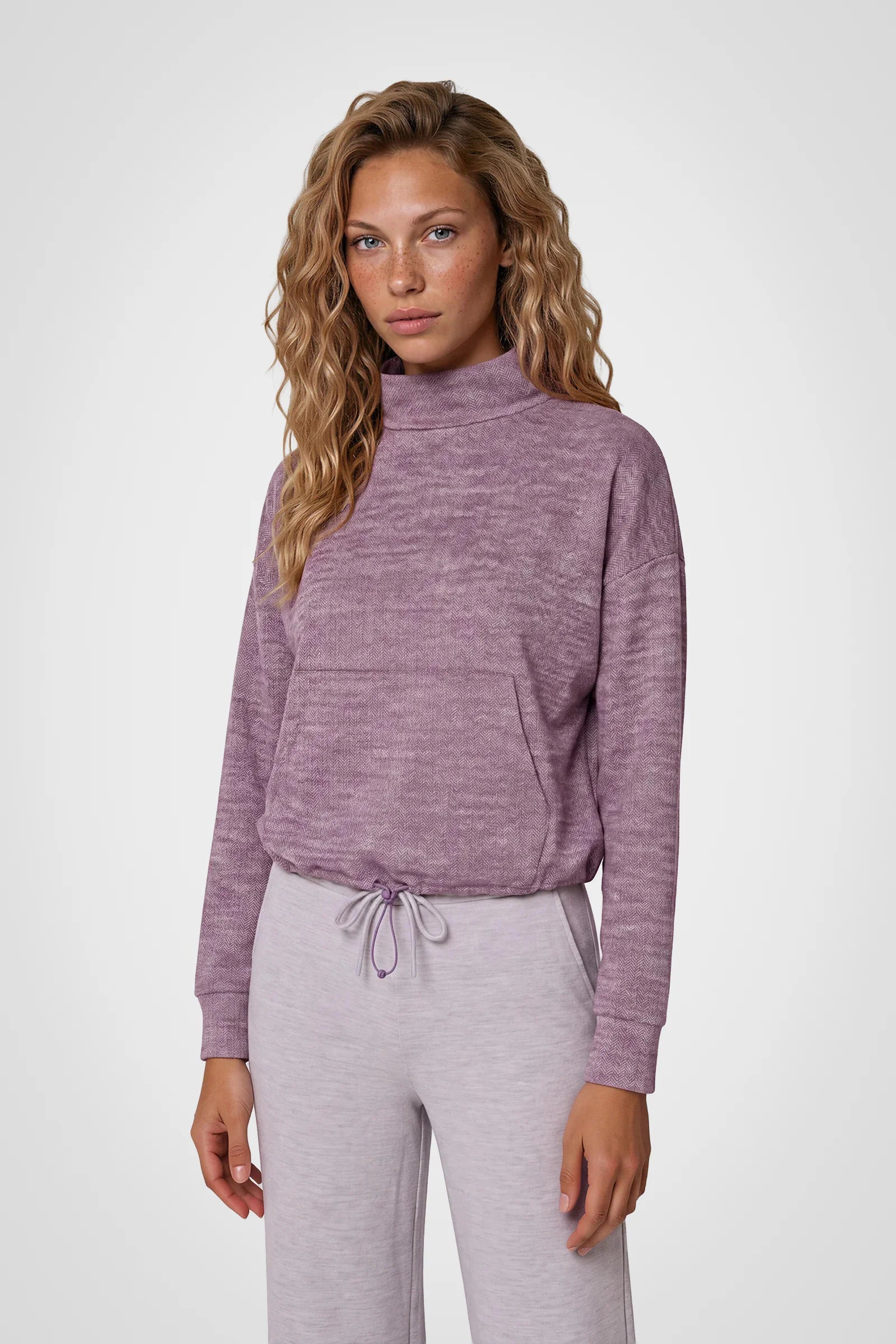 Cozy Herringbone Mock Neck Pullover