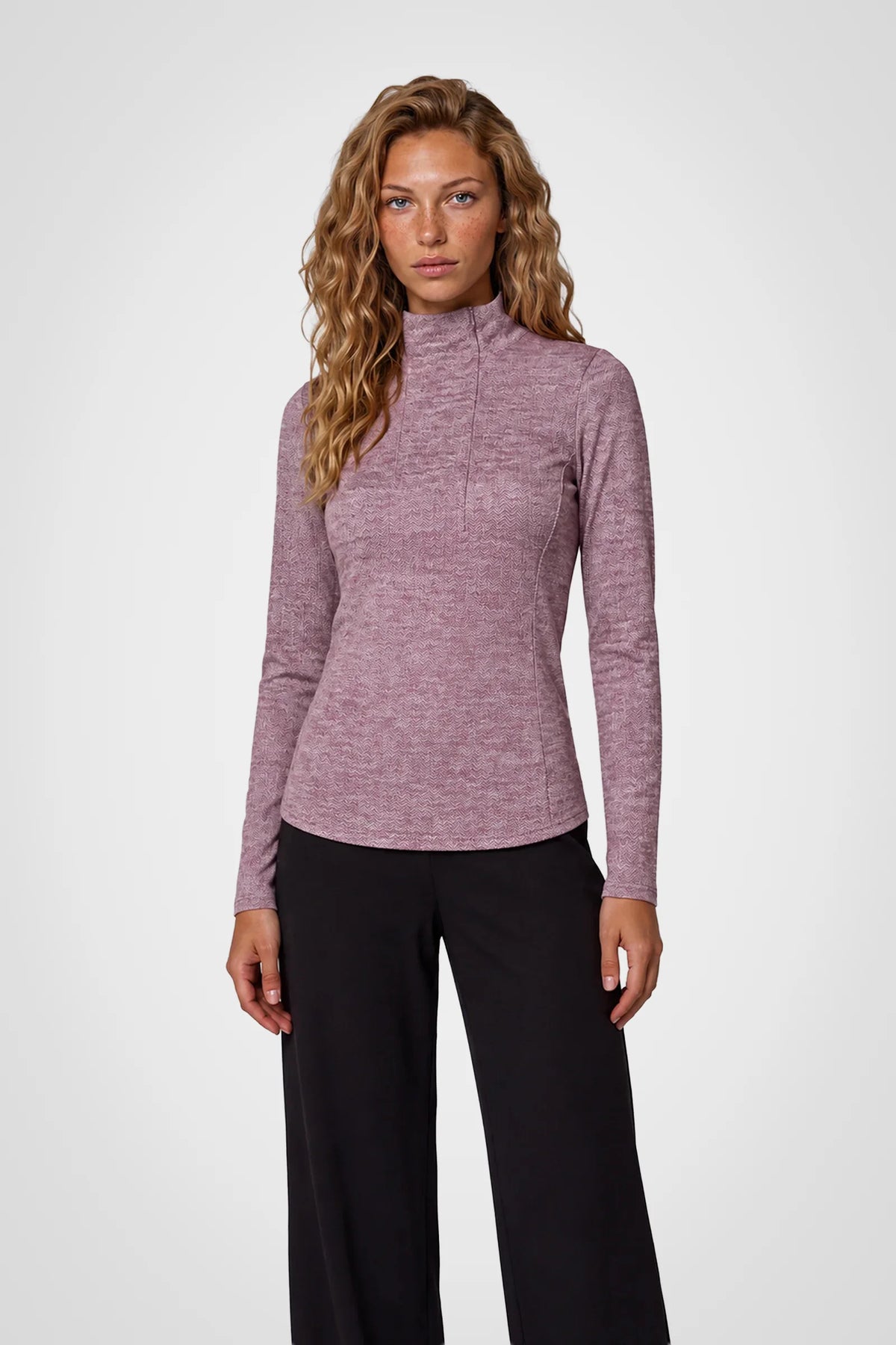 Mock Neck Half-Zip Long Sleeve Top