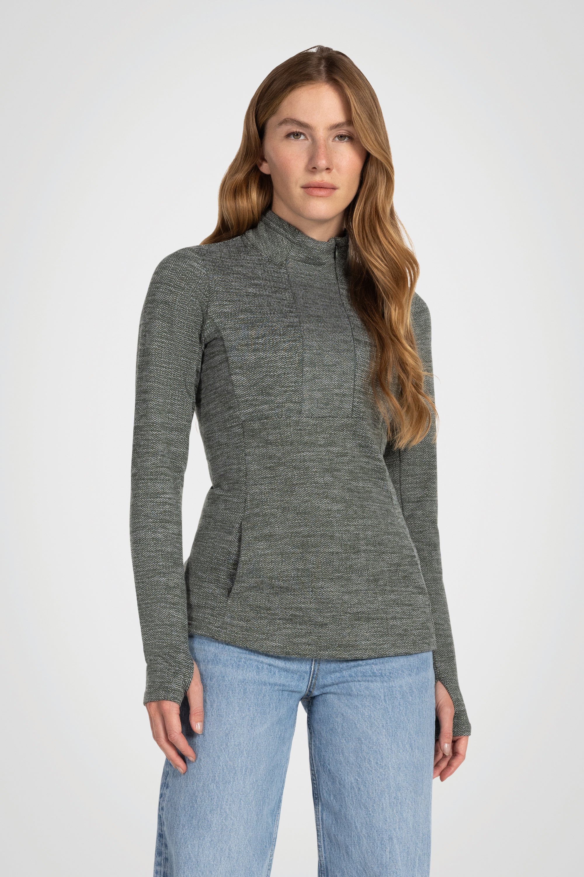 Mock Neck Half-Zip Long Sleeve Top