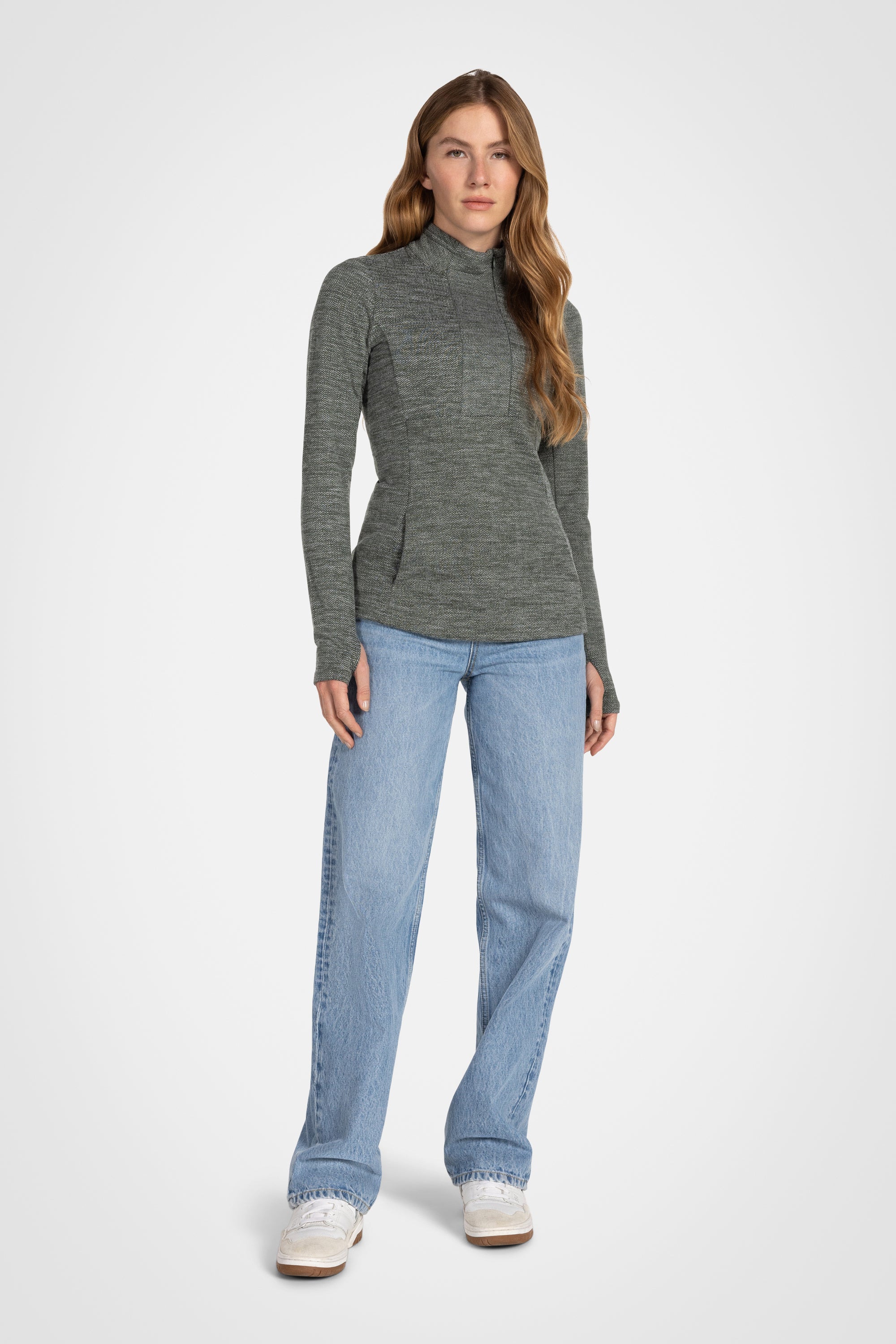 Mock Neck Half-Zip Long Sleeve Top