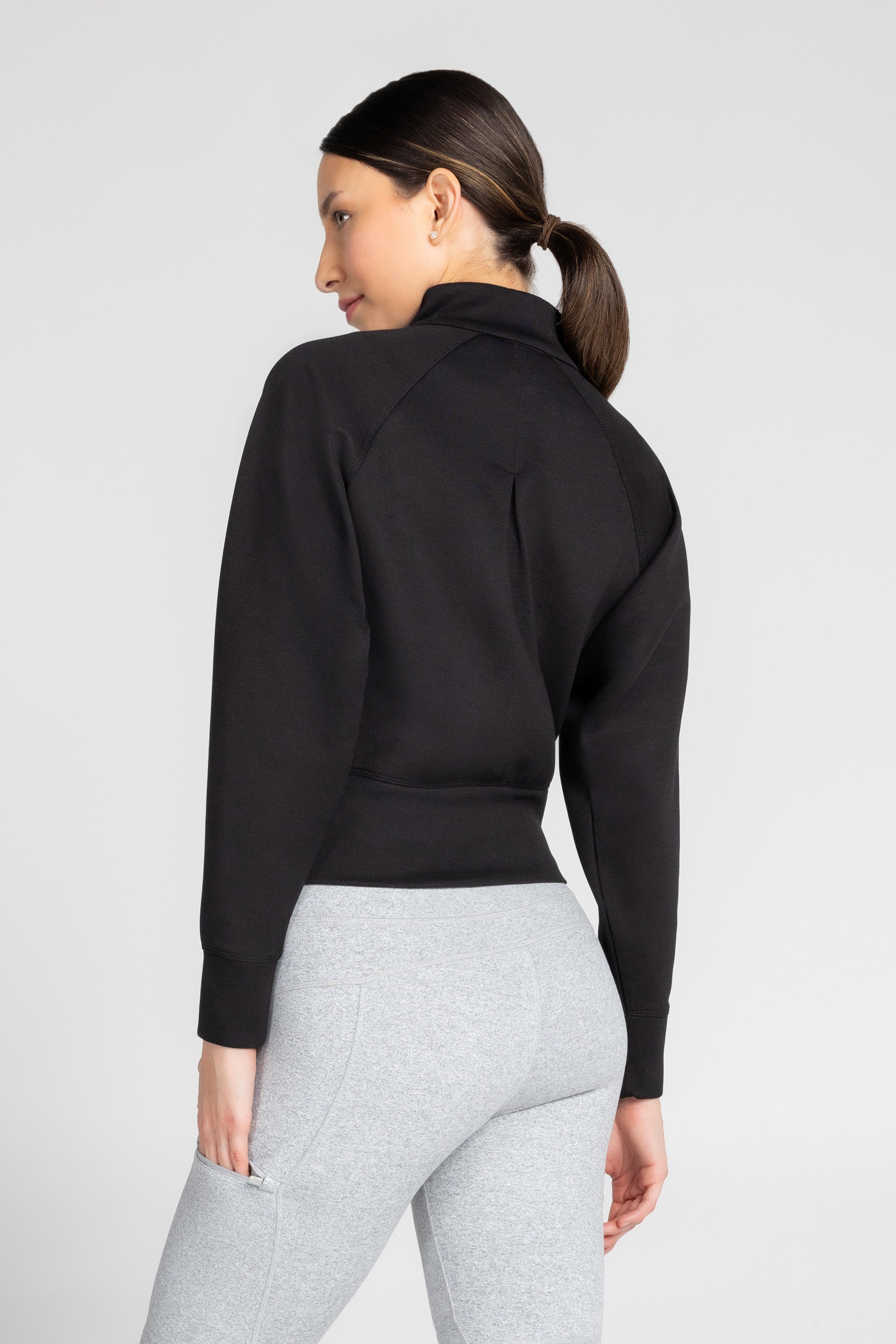 Stretch Knit Mock Neck Half-Zip Long Sleeve Top