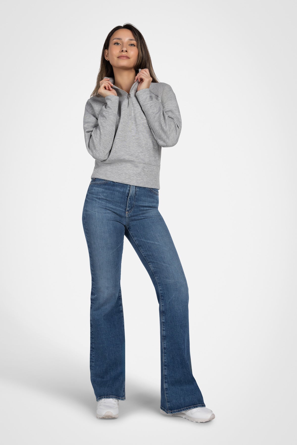 Stretch Knit Mock Neck Half-Zip Long Sleeve Top