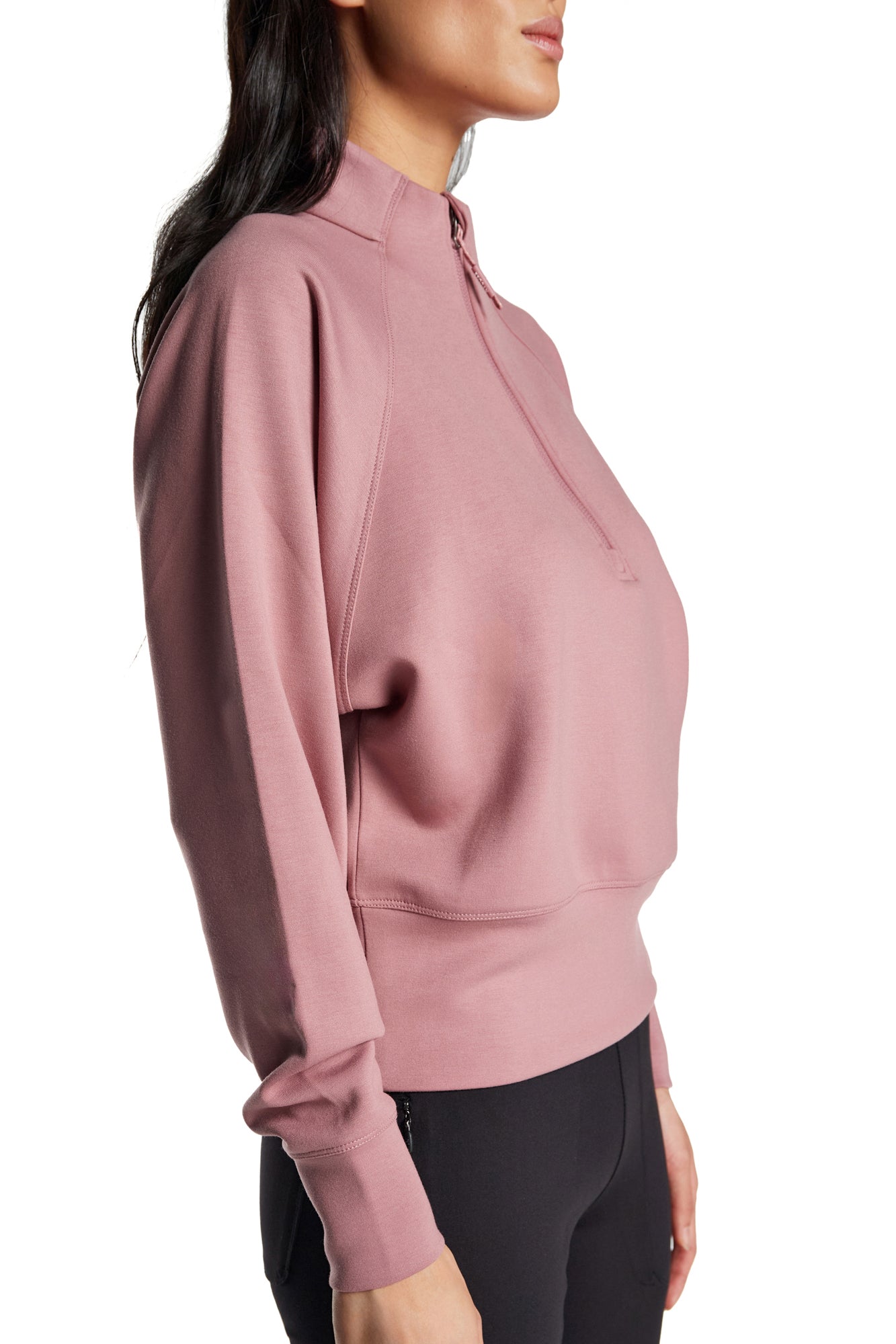Stretch Knit Mock Neck Half-Zip Long Sleeve Top