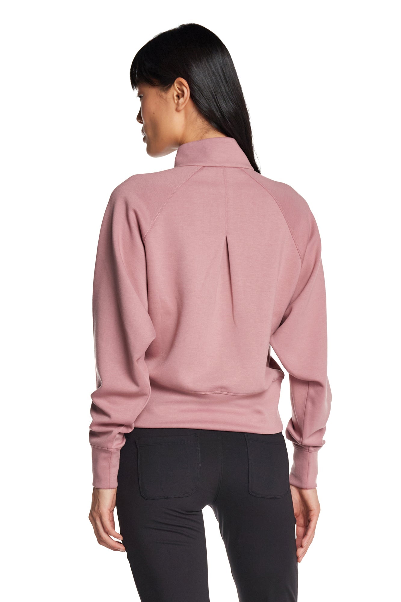 Stretch Knit Mock Neck Half-Zip Long Sleeve Top