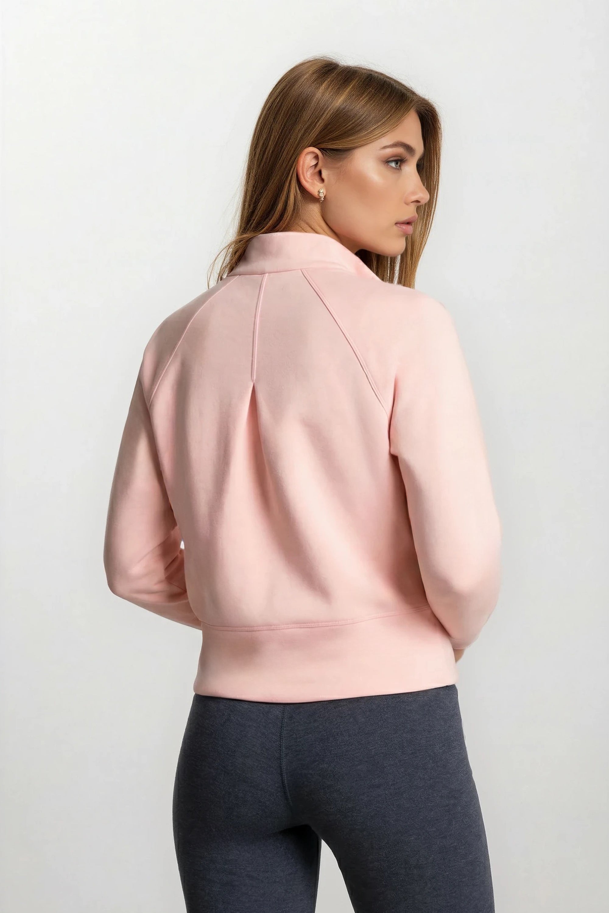 Stretch Knit Mock Neck Half-Zip Long Sleeve Top