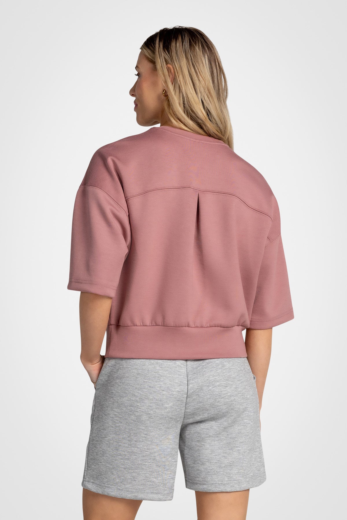 Stretch Knit Crew Neck Short Sleeve Top