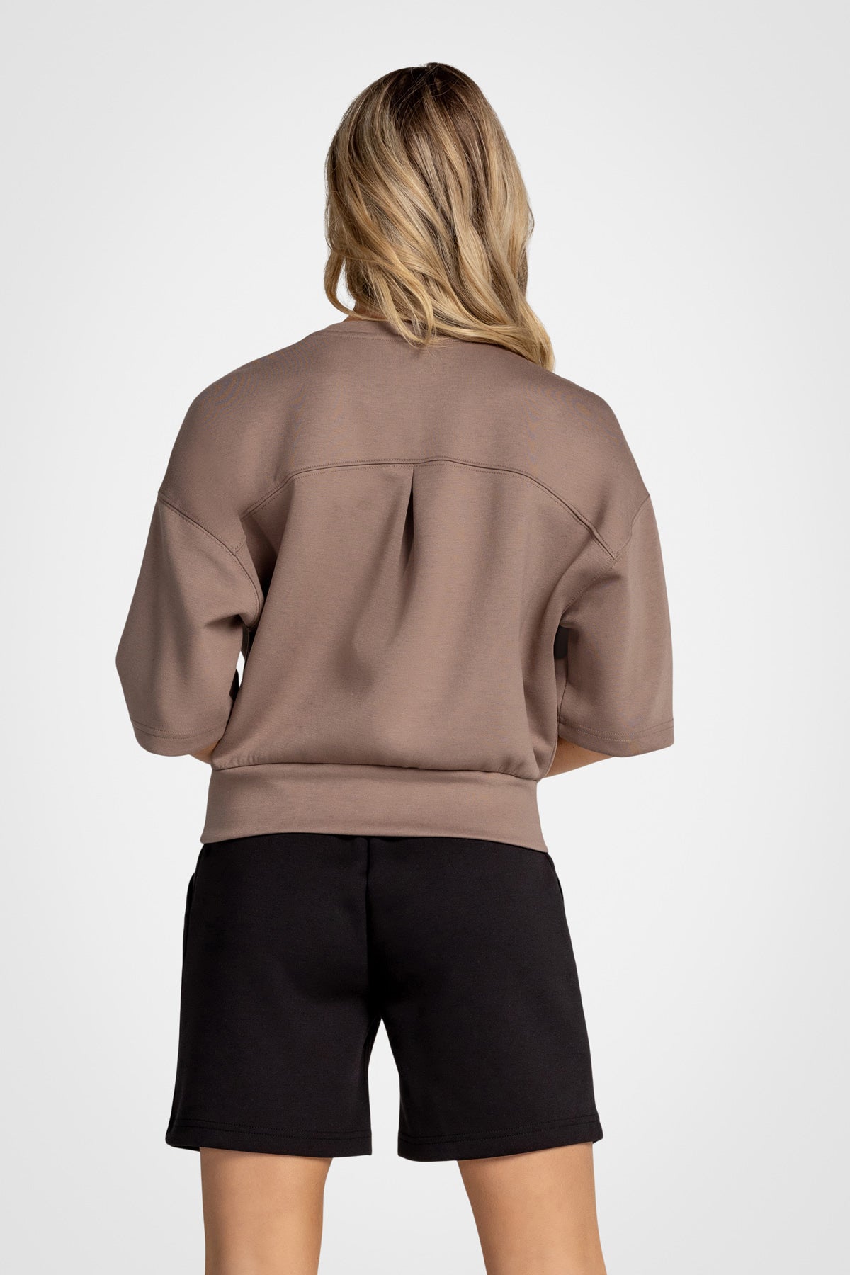 Stretch Knit Crew Neck Short Sleeve Top